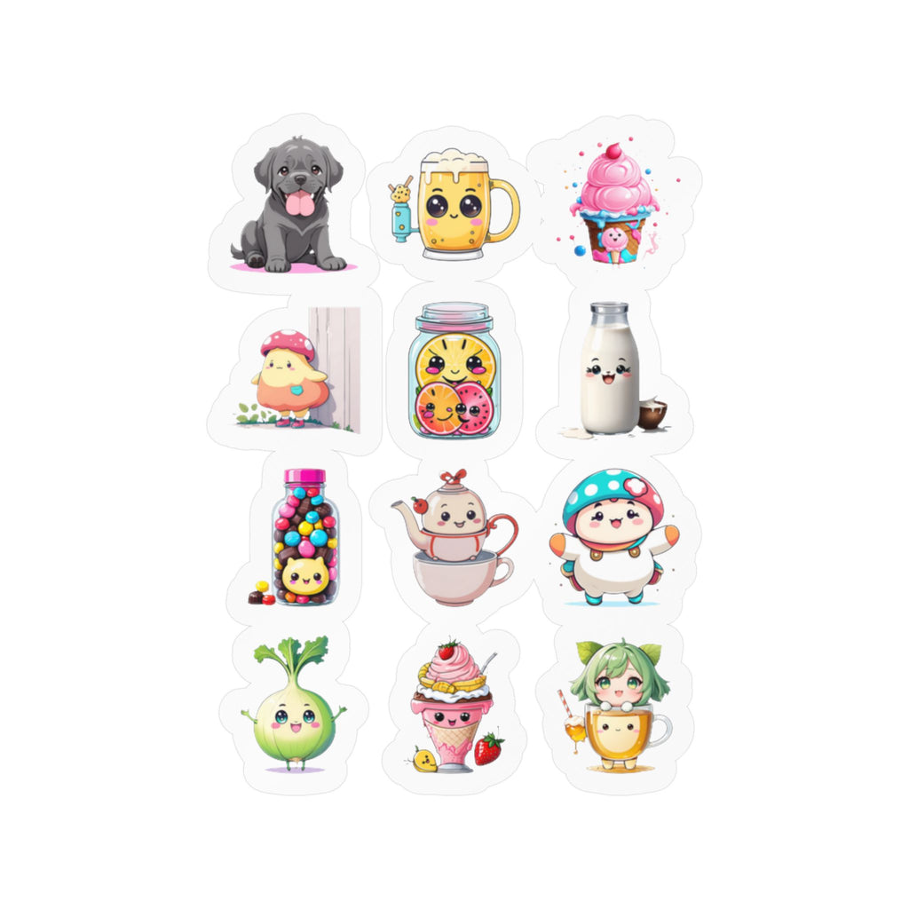 Kawaii Stickers Sheet 246 — 12 Kiss-Cut Vinyl Decals