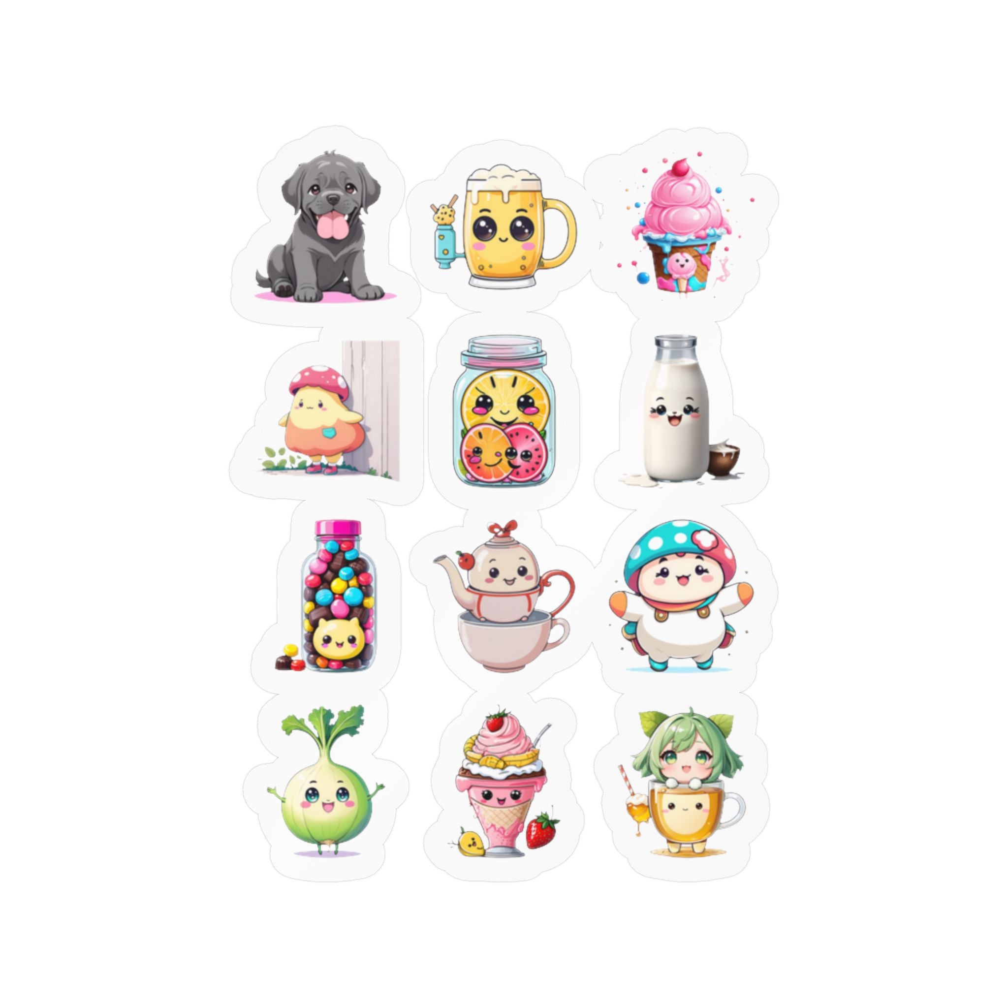 Kawaii Stickers Sheet 246 — 12 Kiss-Cut Vinyl Decals