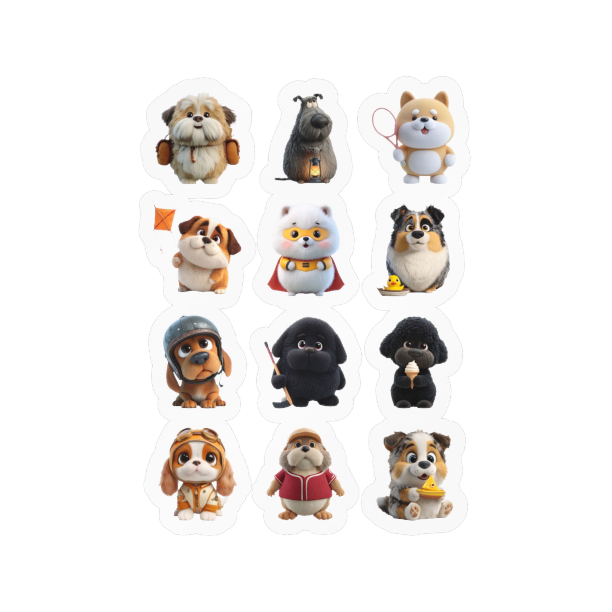 Kawaii Dogs Sheet 01 — 12 Kiss-Cut Vinyl Decals