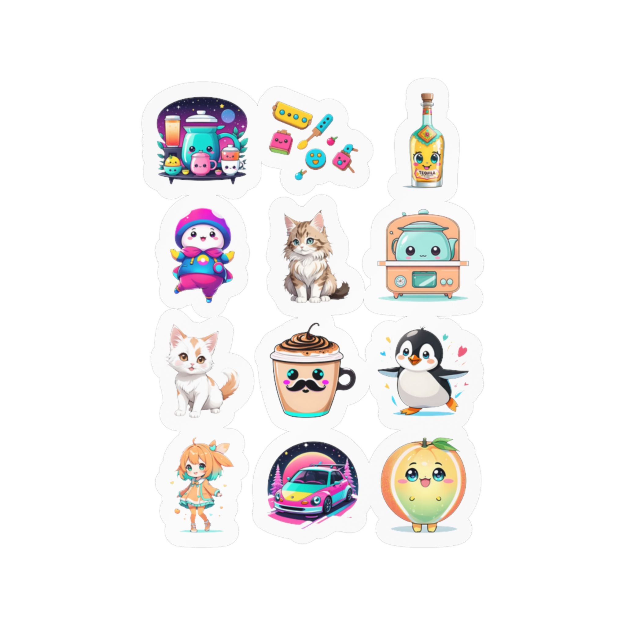 Kawaii Stickers Sheet 203 — 12 Kiss-Cut Vinyl Decals