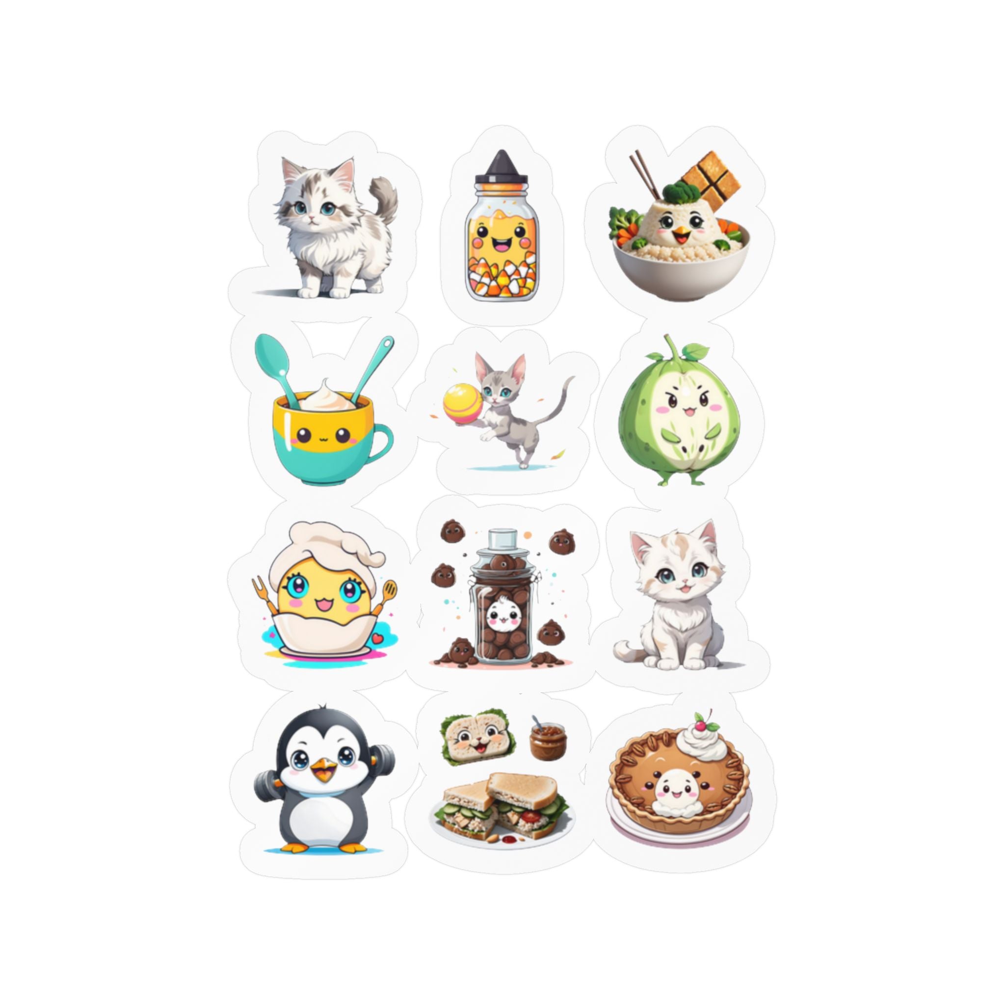 Kawaii Stickers Sheet 136 — 12 Kiss-Cut Vinyl Decals