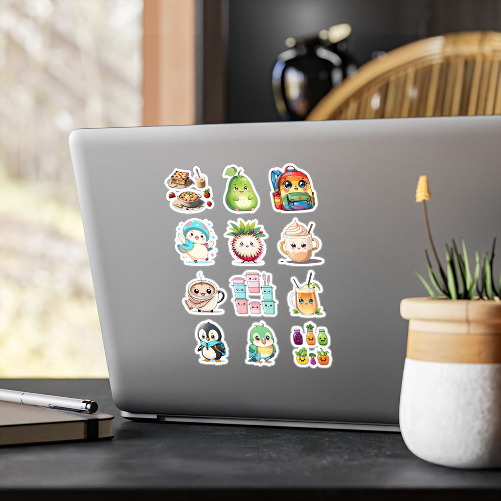 Kawaii Stickers Sheet 128 — 12 Kiss-Cut Vinyl Decals