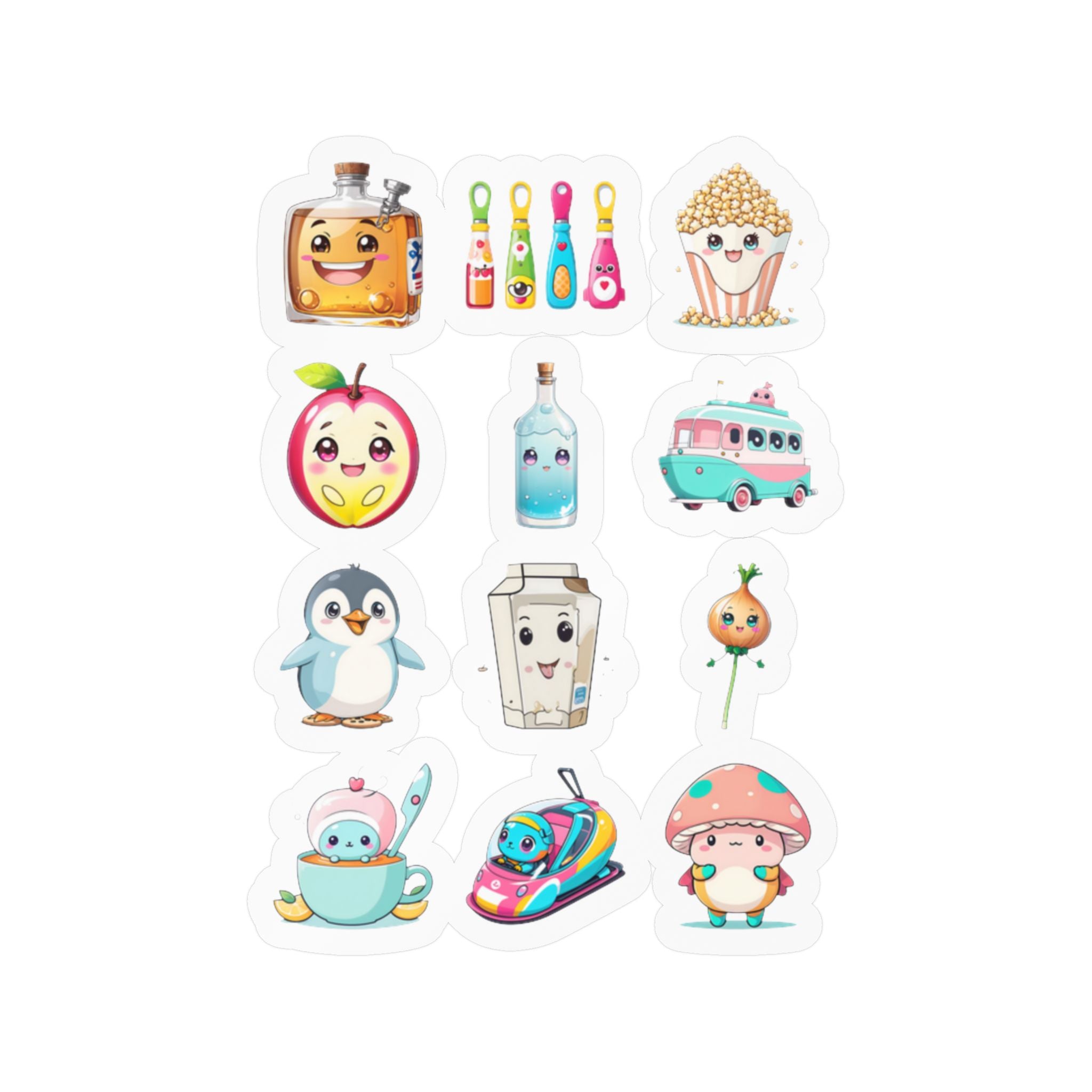 Kawaii Stickers Sheet 186 — 12 Kiss-Cut Vinyl Decals