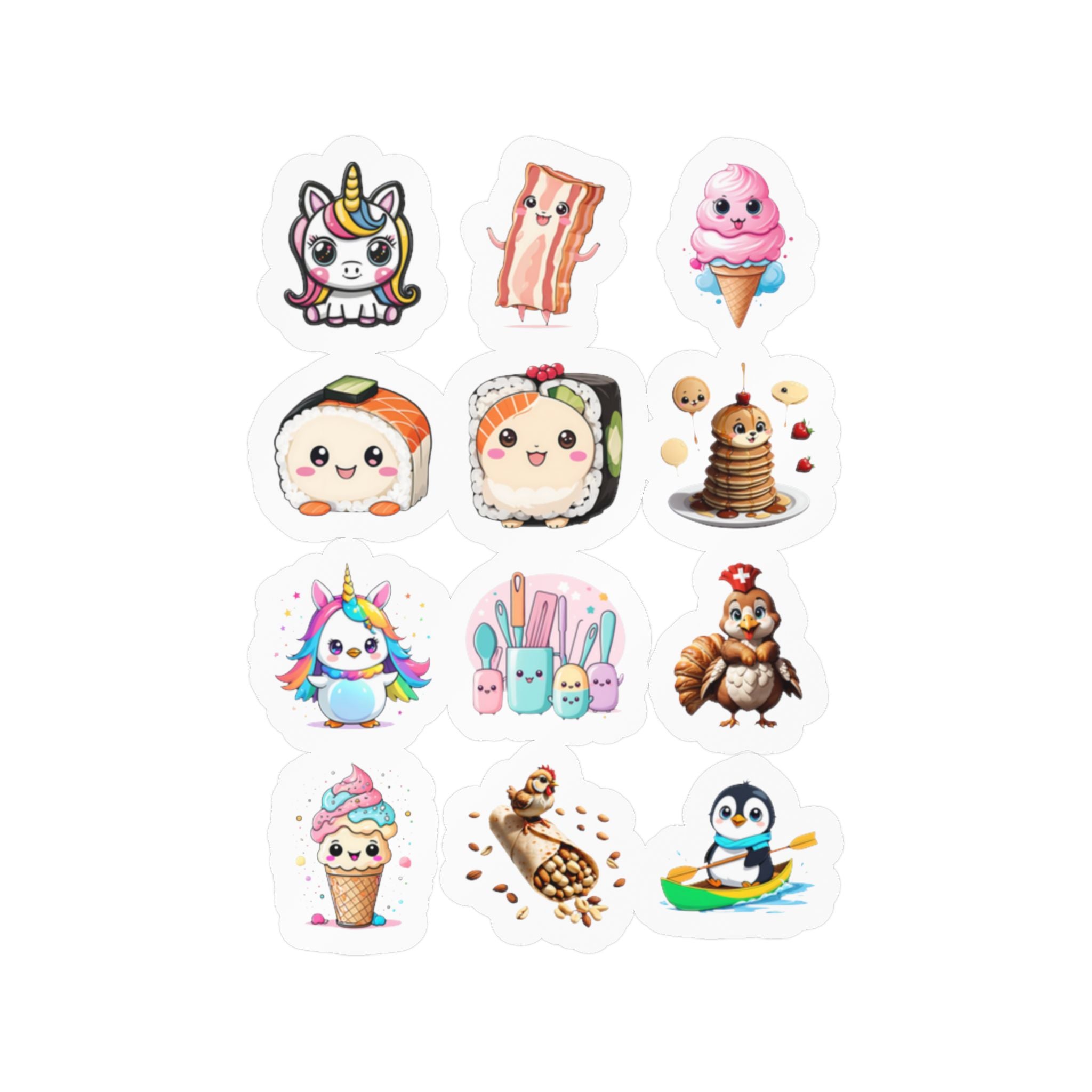 Kawaii Stickers Sheet 210 — 12 Kiss-Cut Vinyl Decals