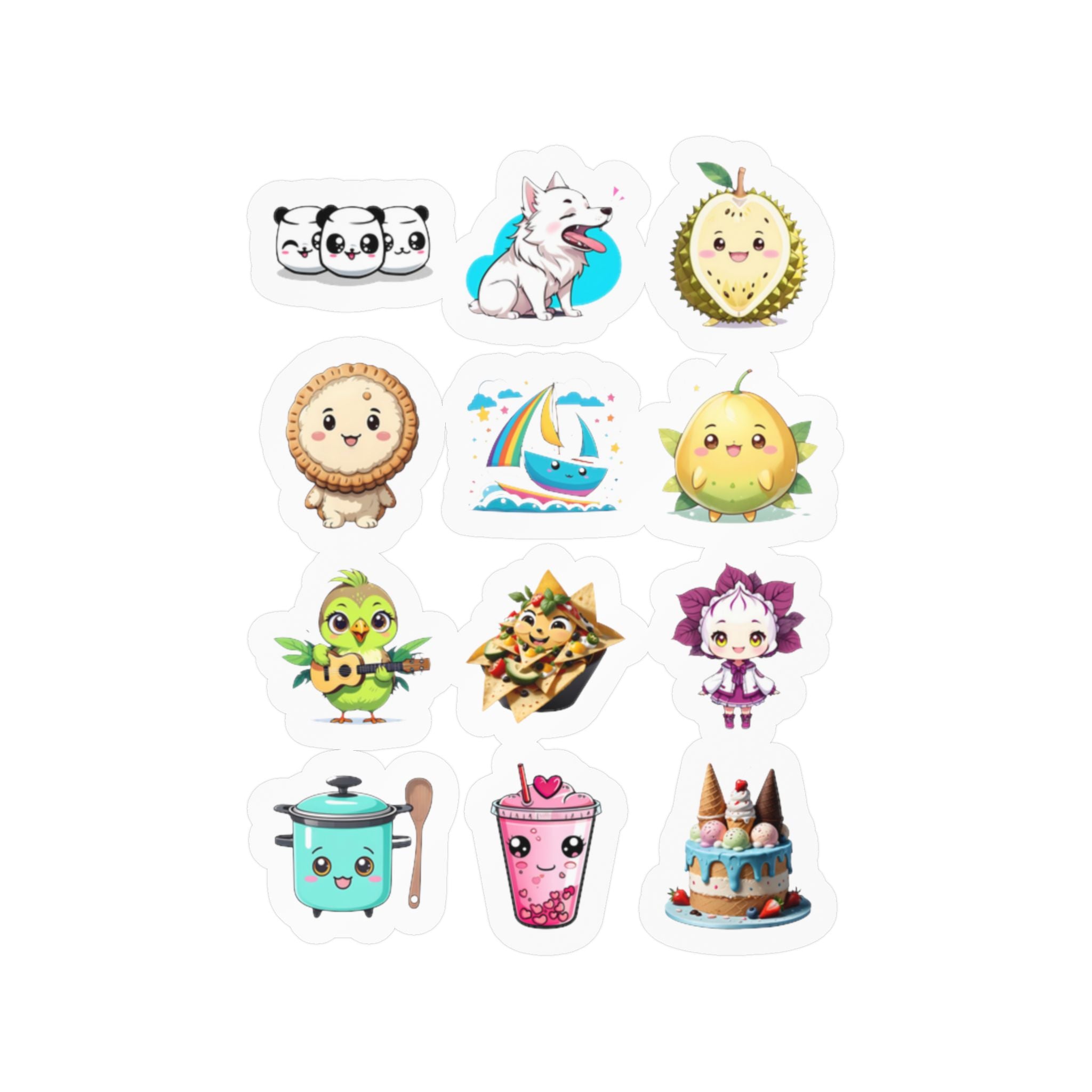 Kawaii Stickers Sheet 114 — 12 Kiss-Cut Vinyl Decals