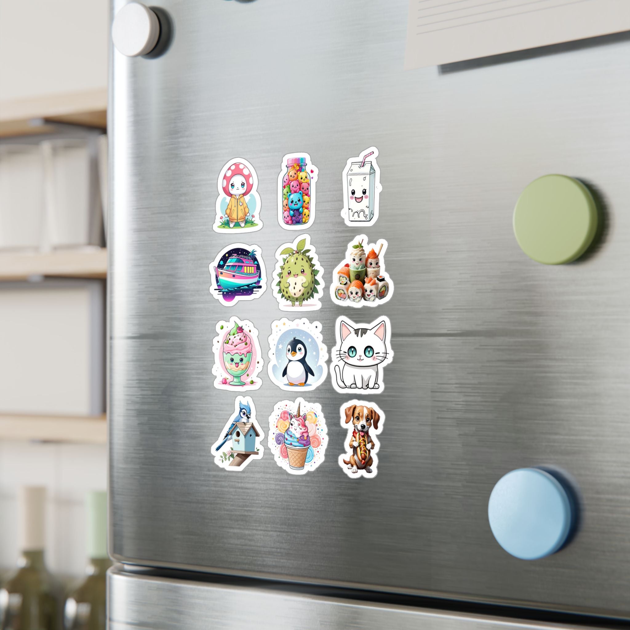 Kawaii Stickers Sheet 126 — 12 Kiss-Cut Vinyl Decals
