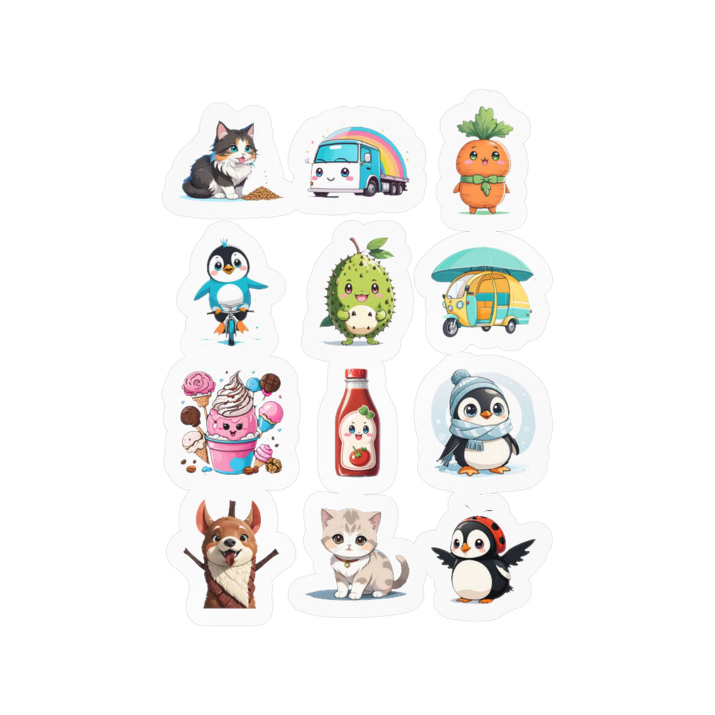 Kawaii Stickers Sheet 30 — 12 Kiss-Cut Vinyl Decals