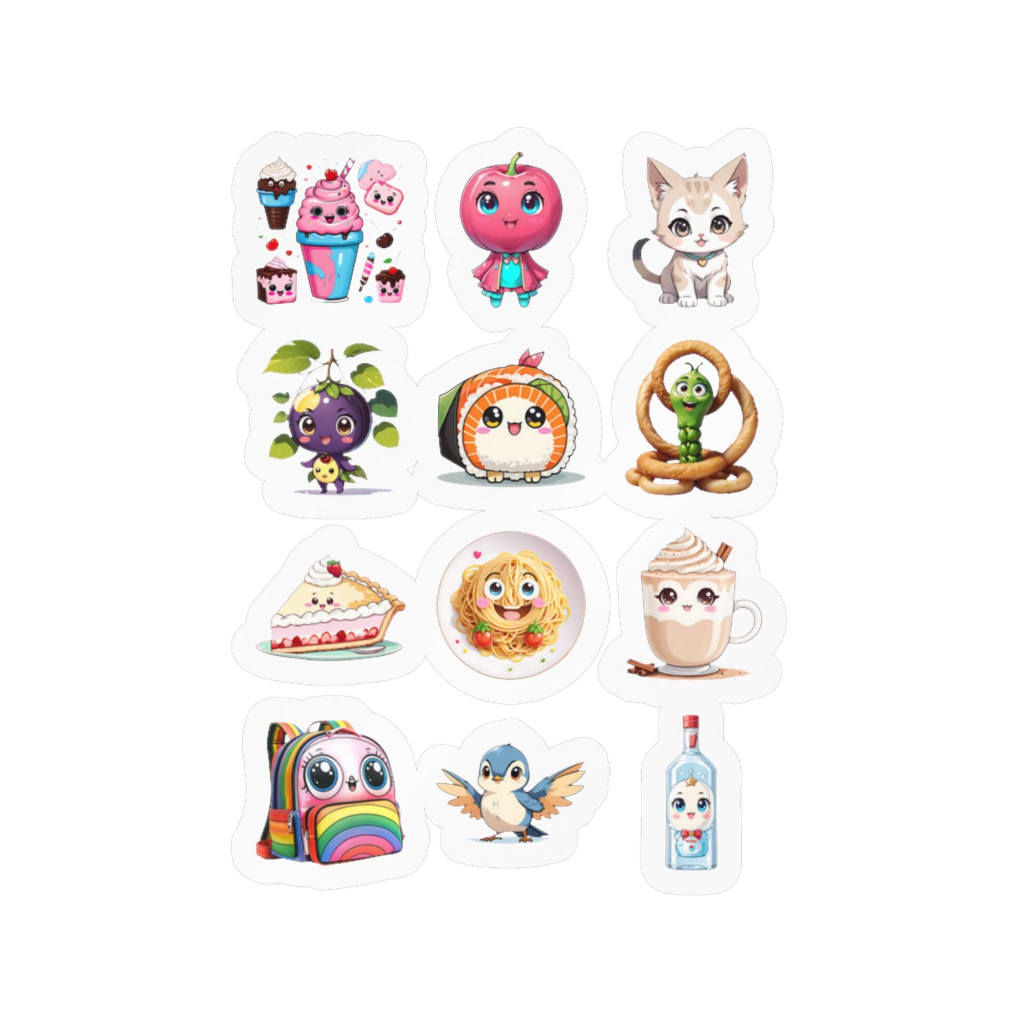 Kawaii Stickers Sheet 75 — 12 Kiss-Cut Vinyl Decals