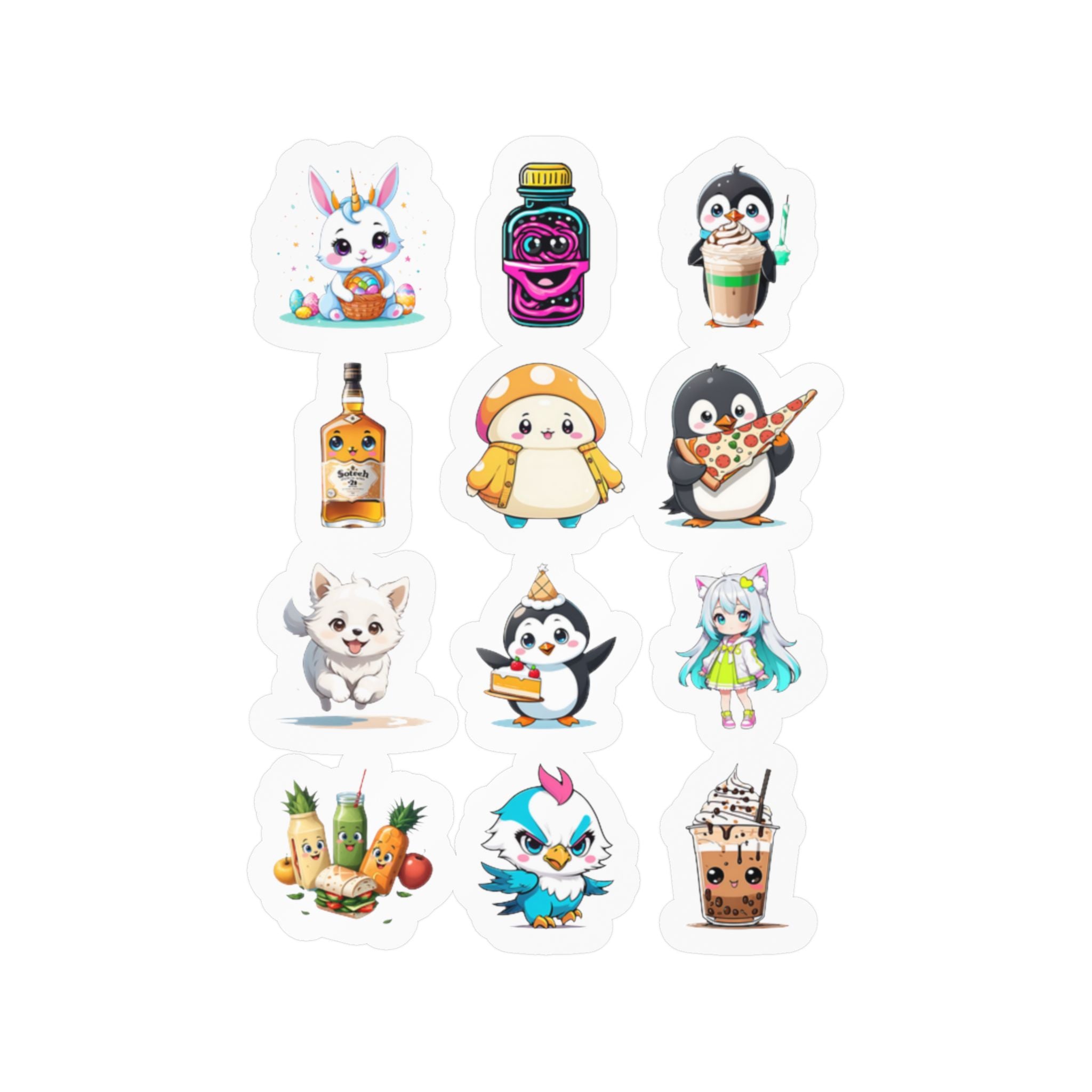 Kawaii Stickers Sheet 49 — 12 Kiss-Cut Vinyl Decals