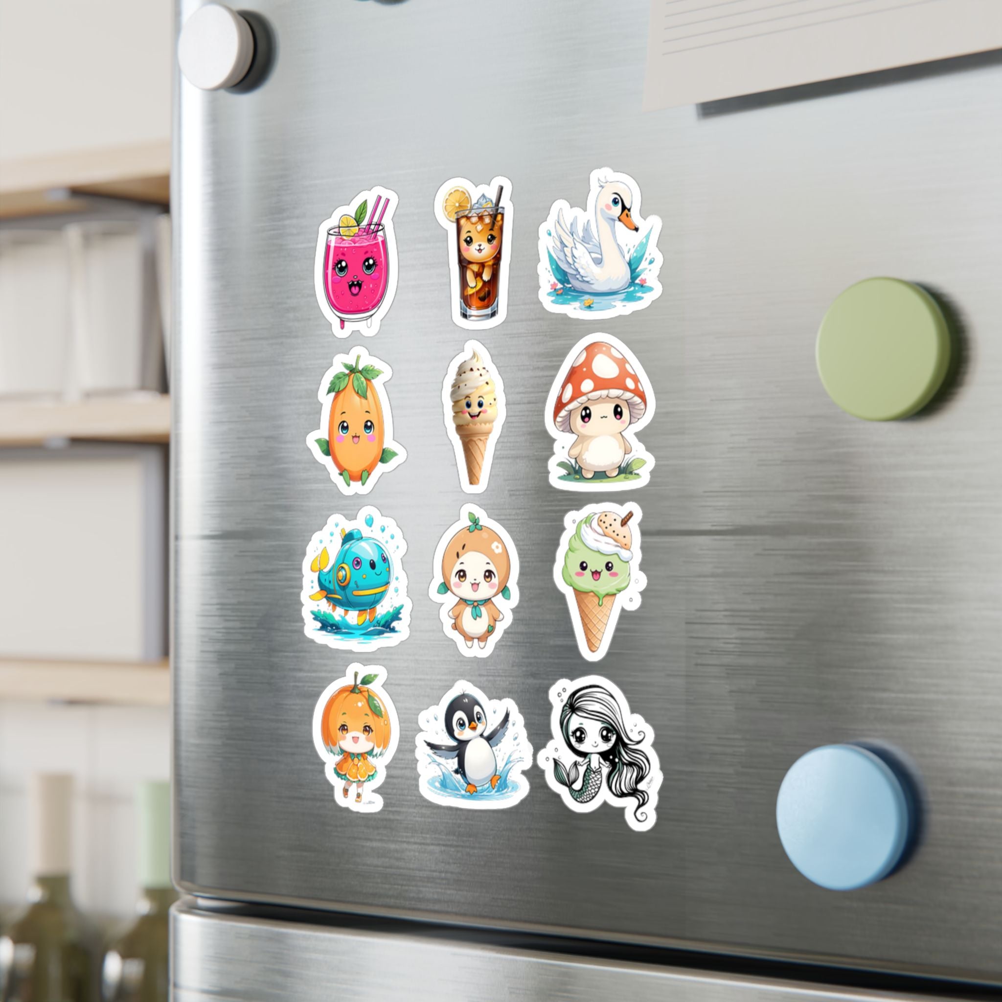 Kawaii Stickers Sheet 12 — 12 Kiss-Cut Vinyl Decals