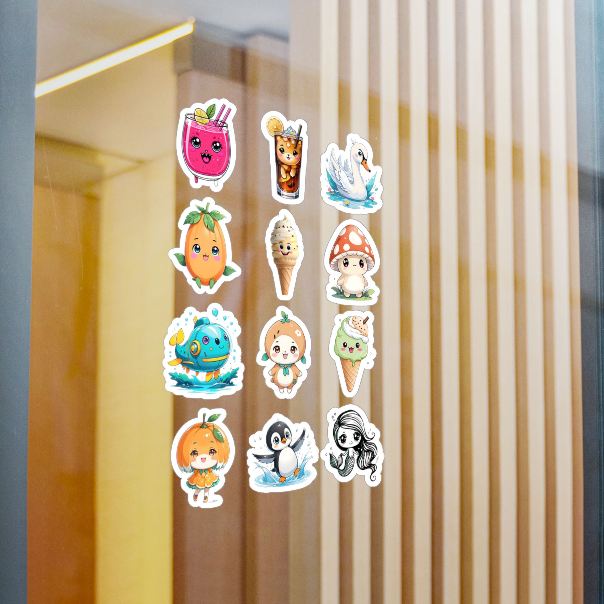 Kawaii Stickers Sheet 12 — 12 Kiss-Cut Vinyl Decals