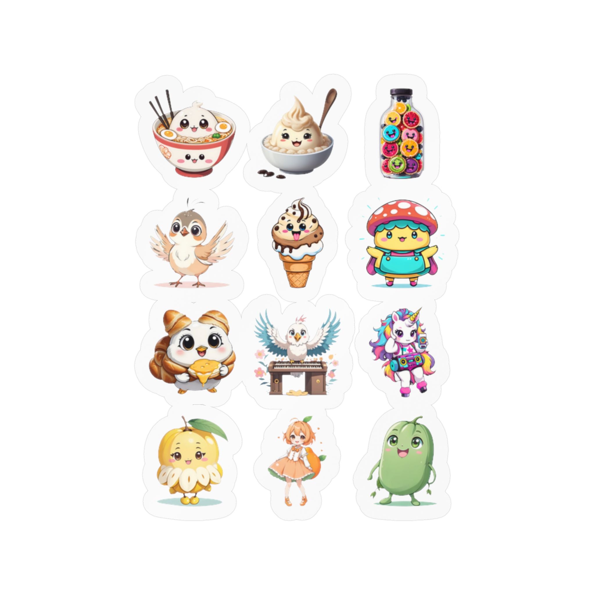 Kawaii Stickers Sheet 242 — 12 Kiss-Cut Vinyl Decals