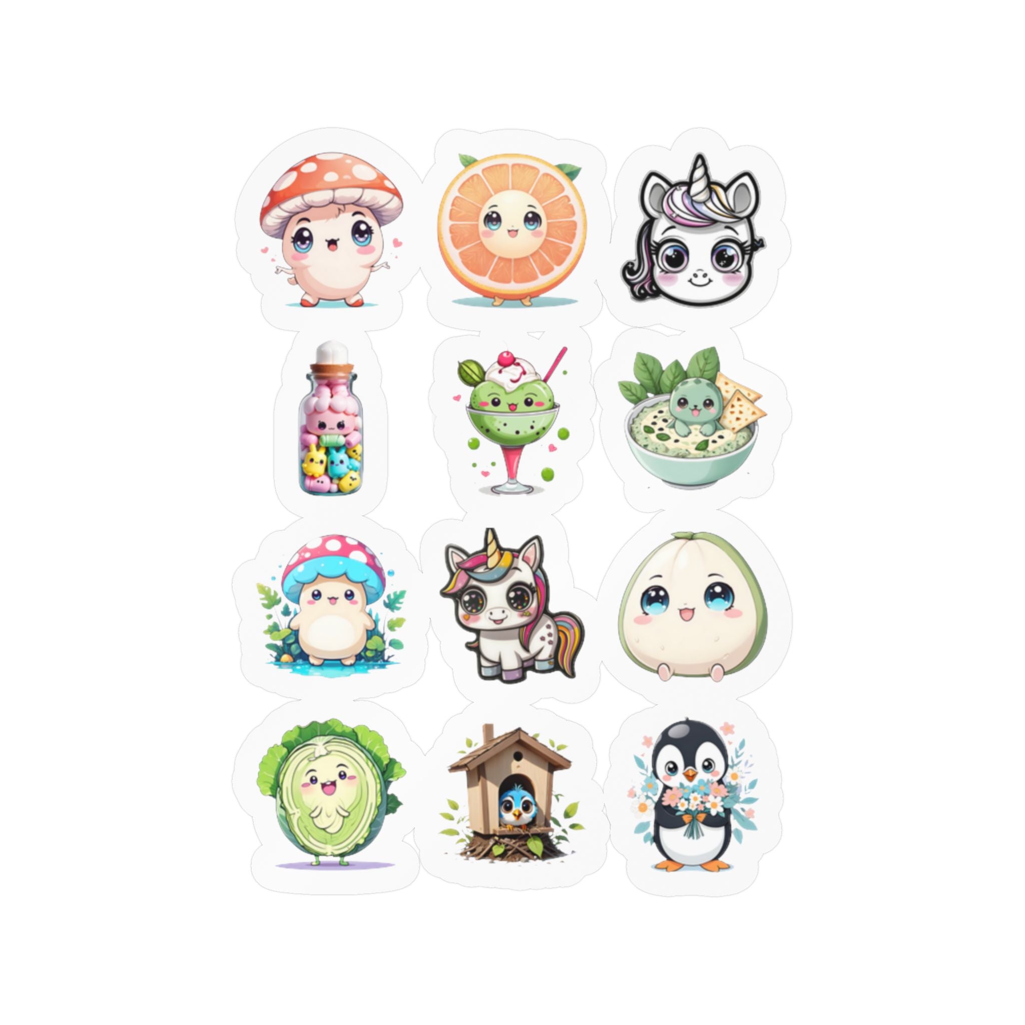 Kawaii Stickers Sheet 229 — 12 Kiss-Cut Vinyl Decals