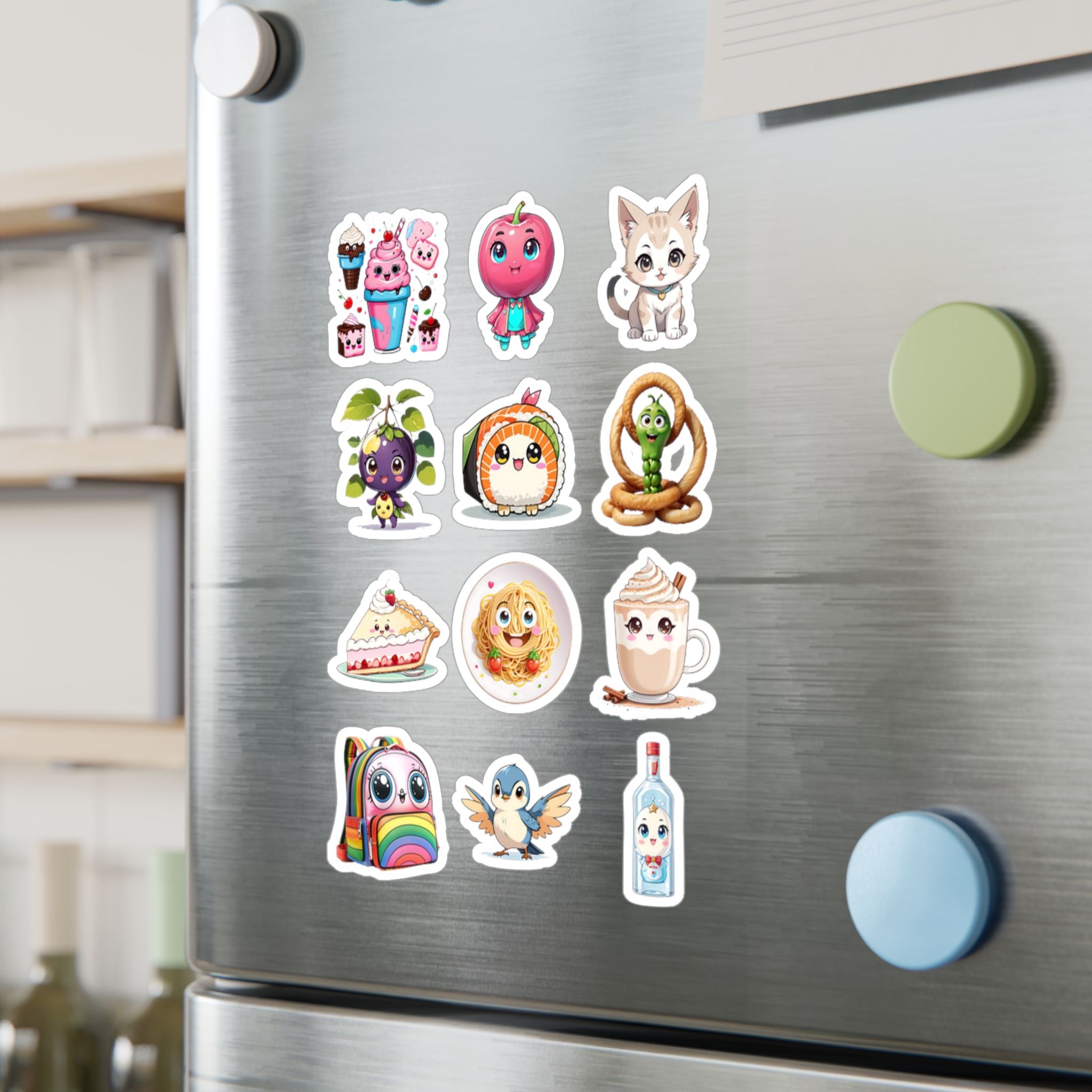 Kawaii Stickers Sheet 75 — 12 Kiss-Cut Vinyl Decals