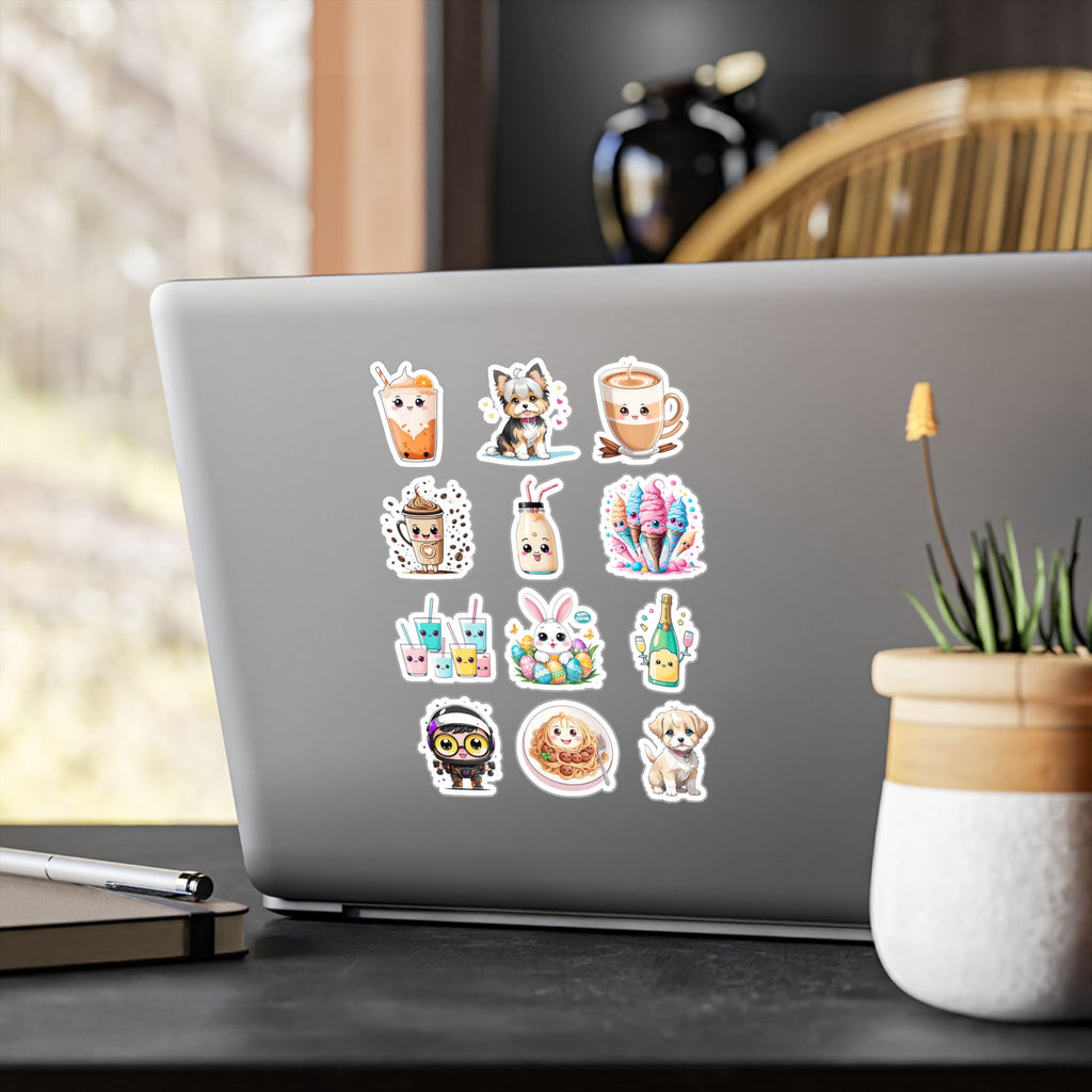 Kawaii Stickers Sheet 104 — 12 Kiss-Cut Vinyl Decals