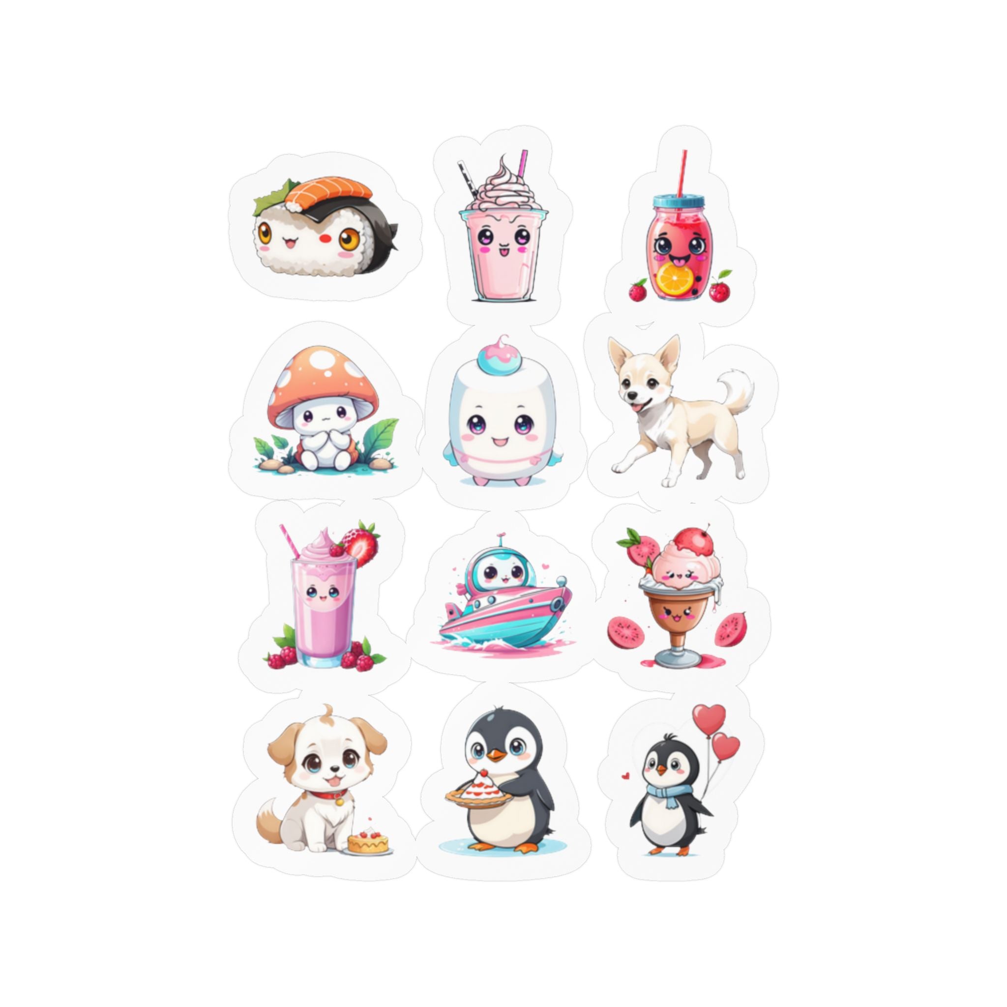 Kawaii Stickers Sheet 50 — 12 Kiss-Cut Vinyl Decals