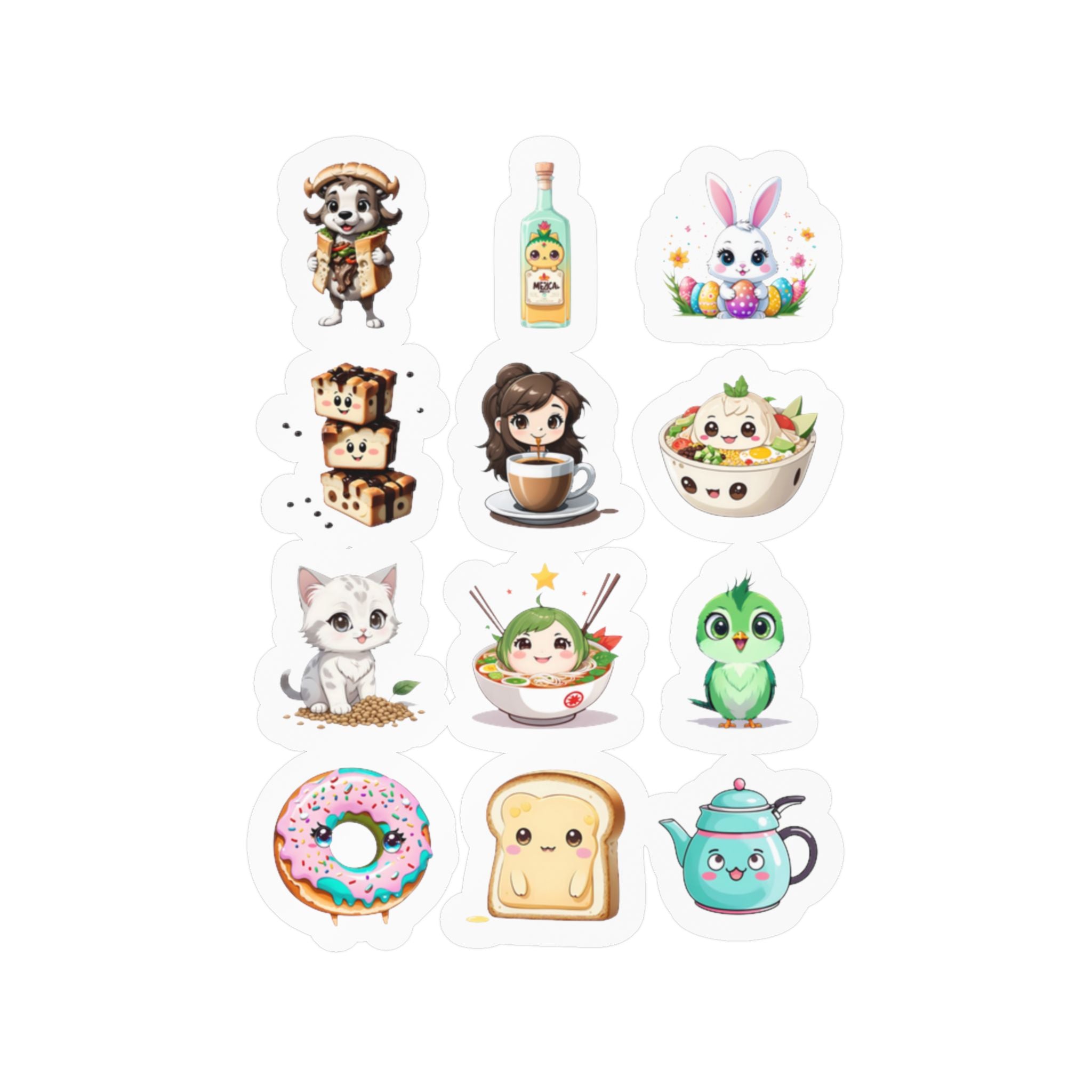 Kawaii Stickers Sheet 141 — 12 Kiss-Cut Vinyl Decals