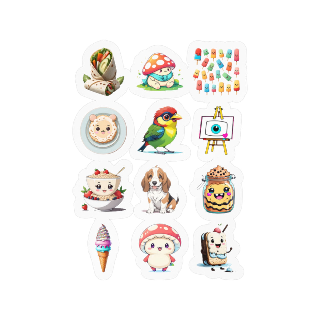 Kawaii Stickers Sheet 250 — 12 Kiss-Cut Vinyl Decals