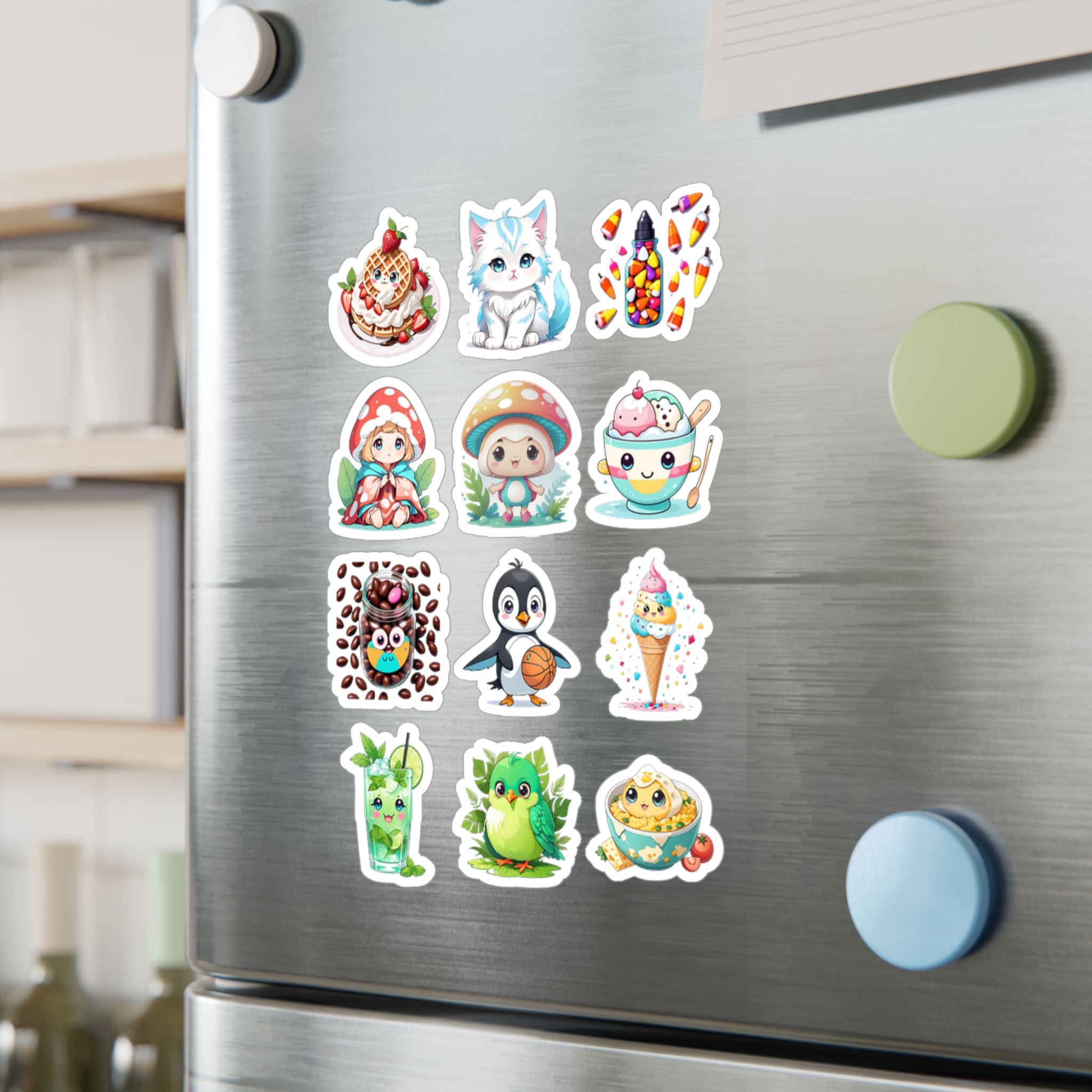 Kawaii Stickers Sheet 133 — 12 Kiss-Cut Vinyl Decals