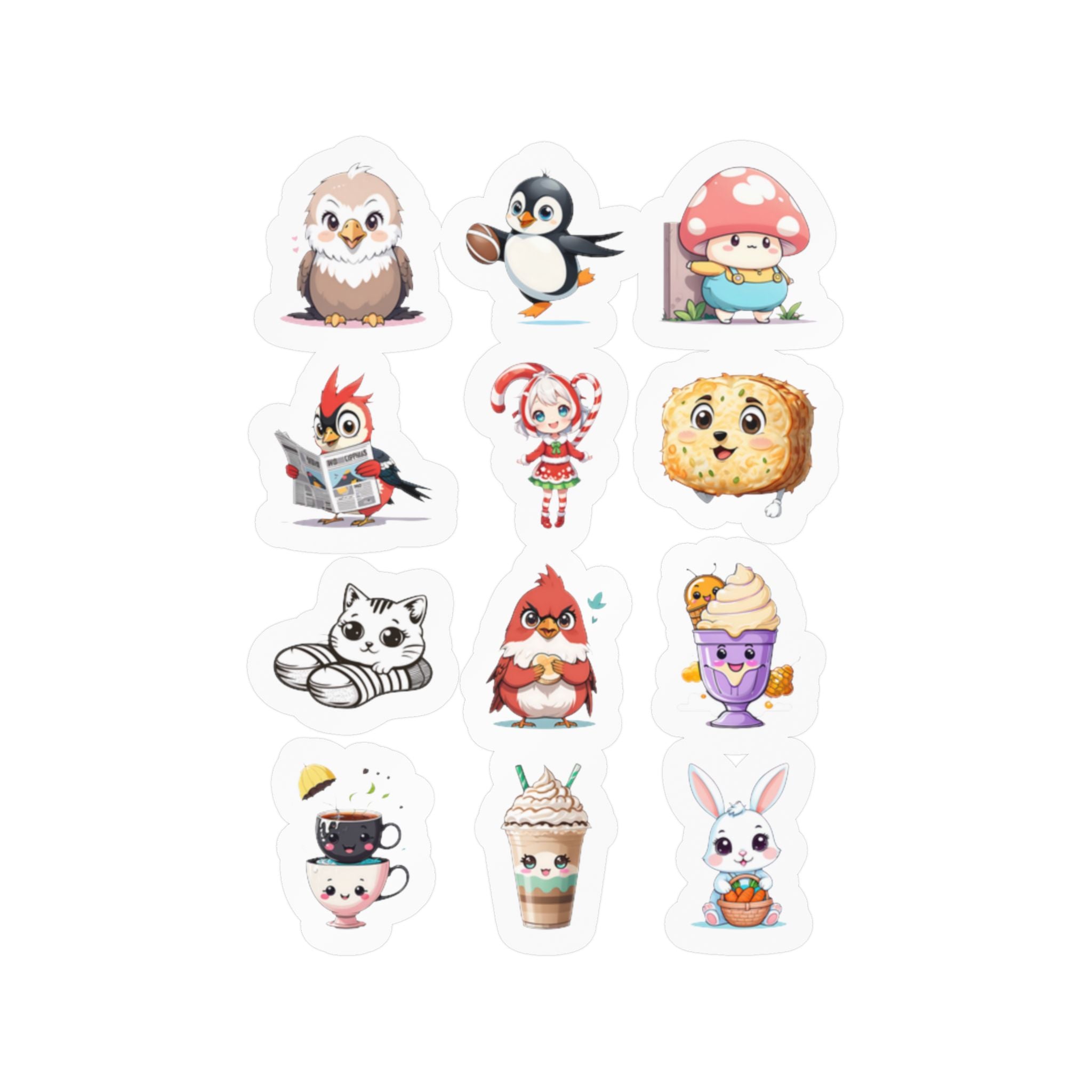 Kawaii Stickers Sheet 106 — 12 Kiss-Cut Vinyl Decals