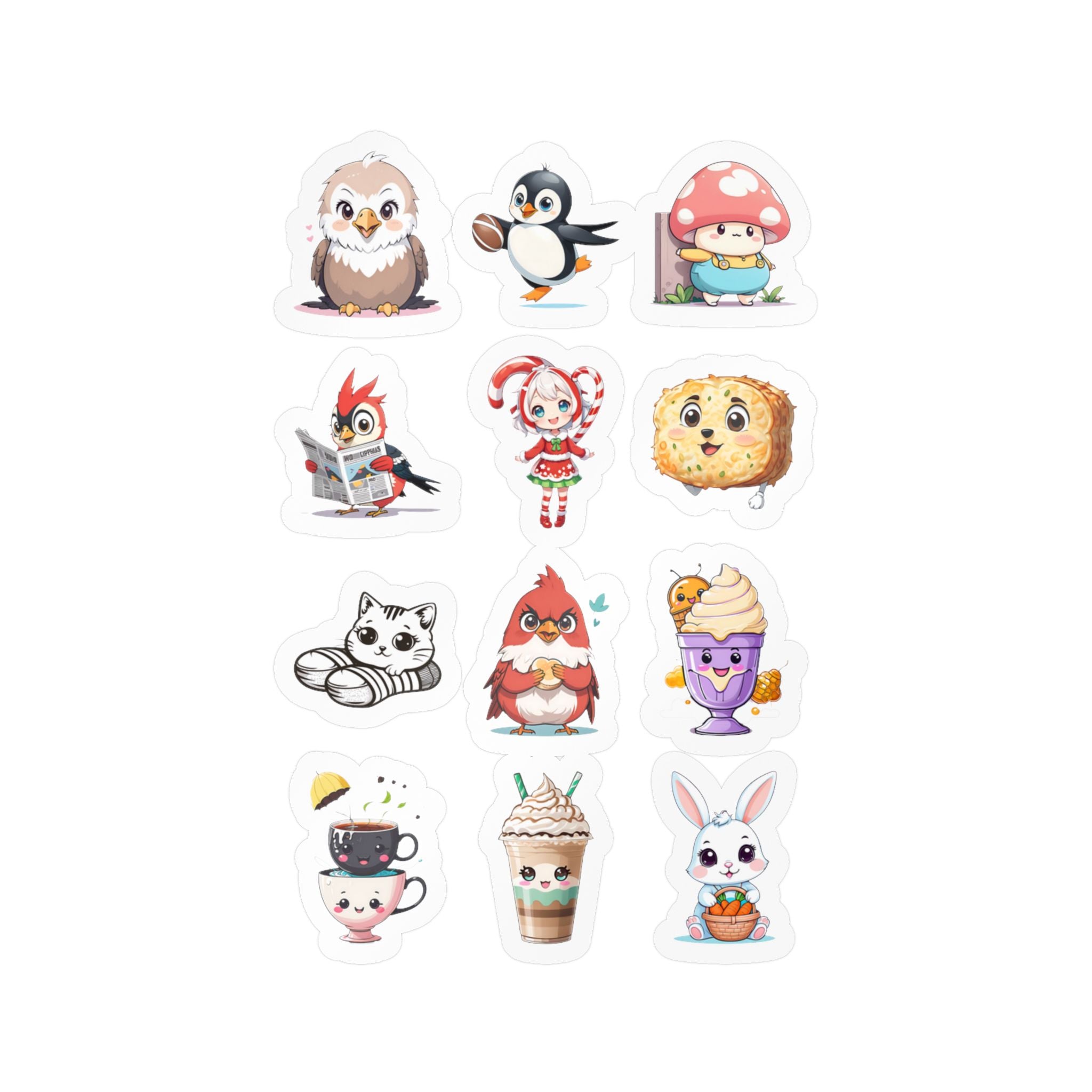 Kawaii Stickers Sheet 106 — 12 Kiss-Cut Vinyl Decals