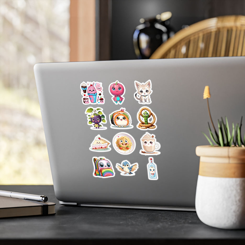 Kawaii Stickers Sheet 75 — 12 Kiss-Cut Vinyl Decals