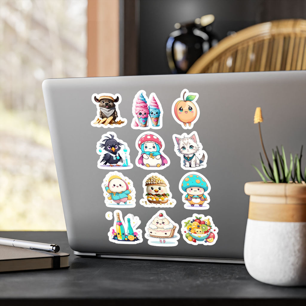 Kawaii Stickers Sheet 65 — 12 Kiss-Cut Vinyl Decals