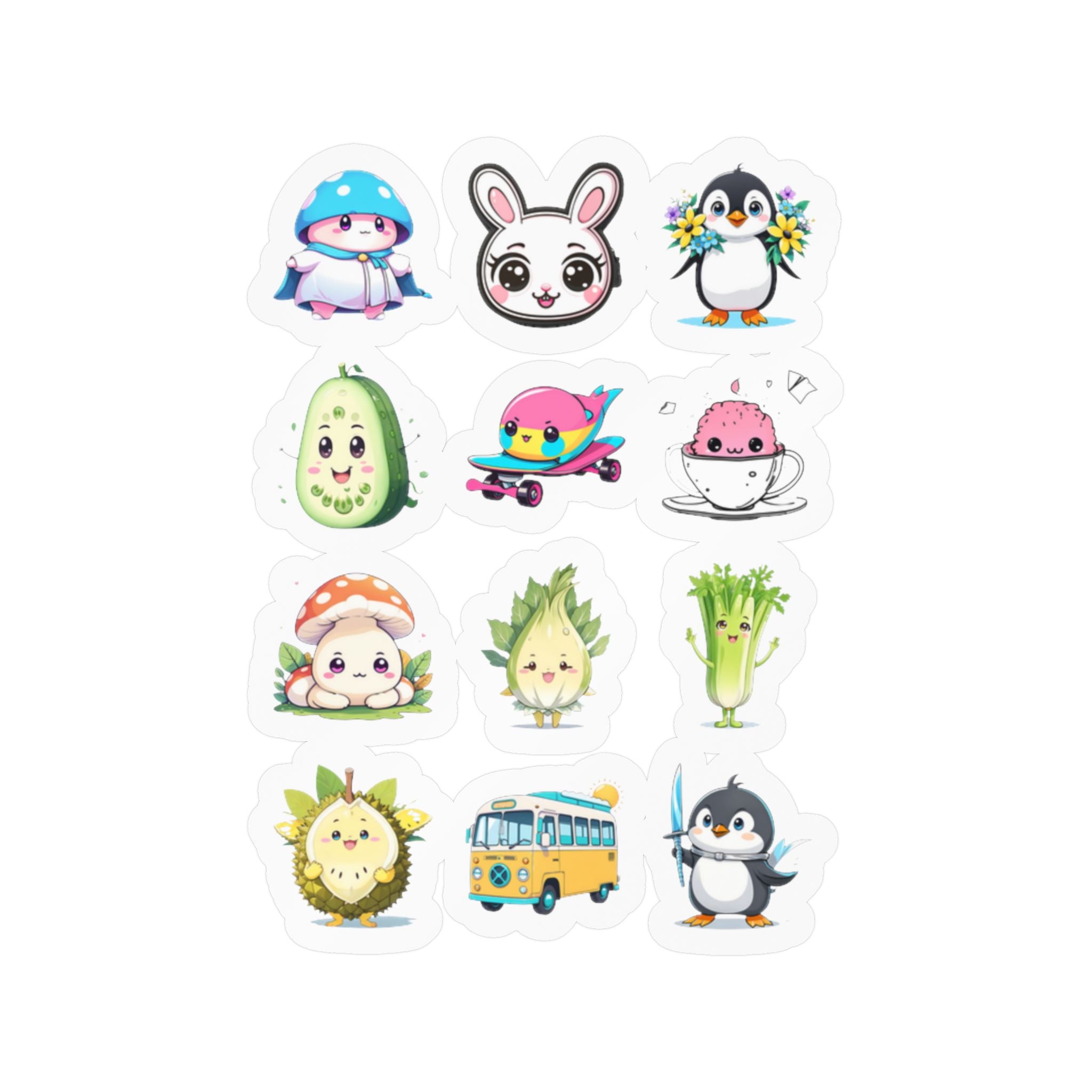 Kawaii Stickers Sheet 47 — 12 Kiss-Cut Vinyl Decals