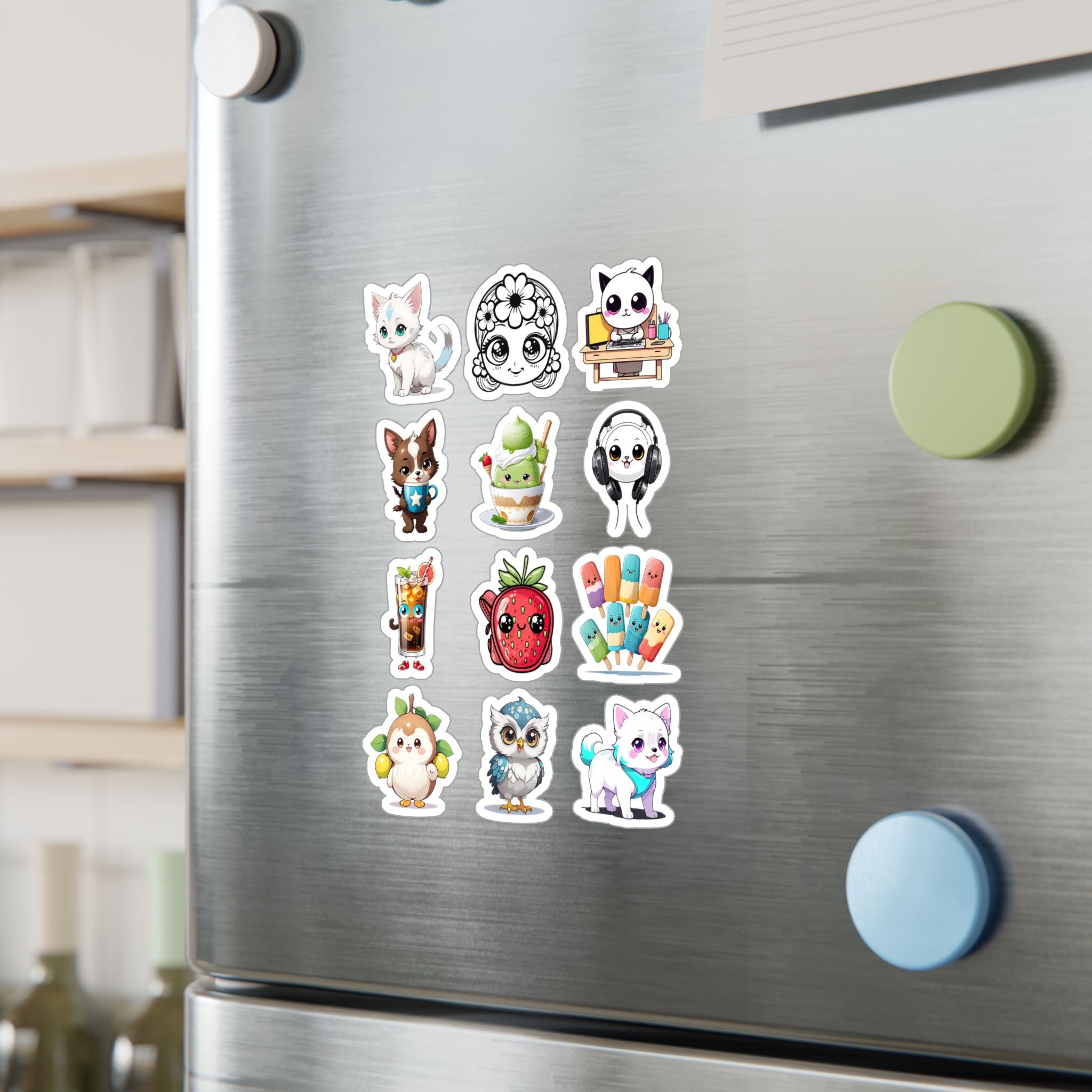 Kawaii Stickers Sheet 115 — 12 Kiss-Cut Vinyl Decals