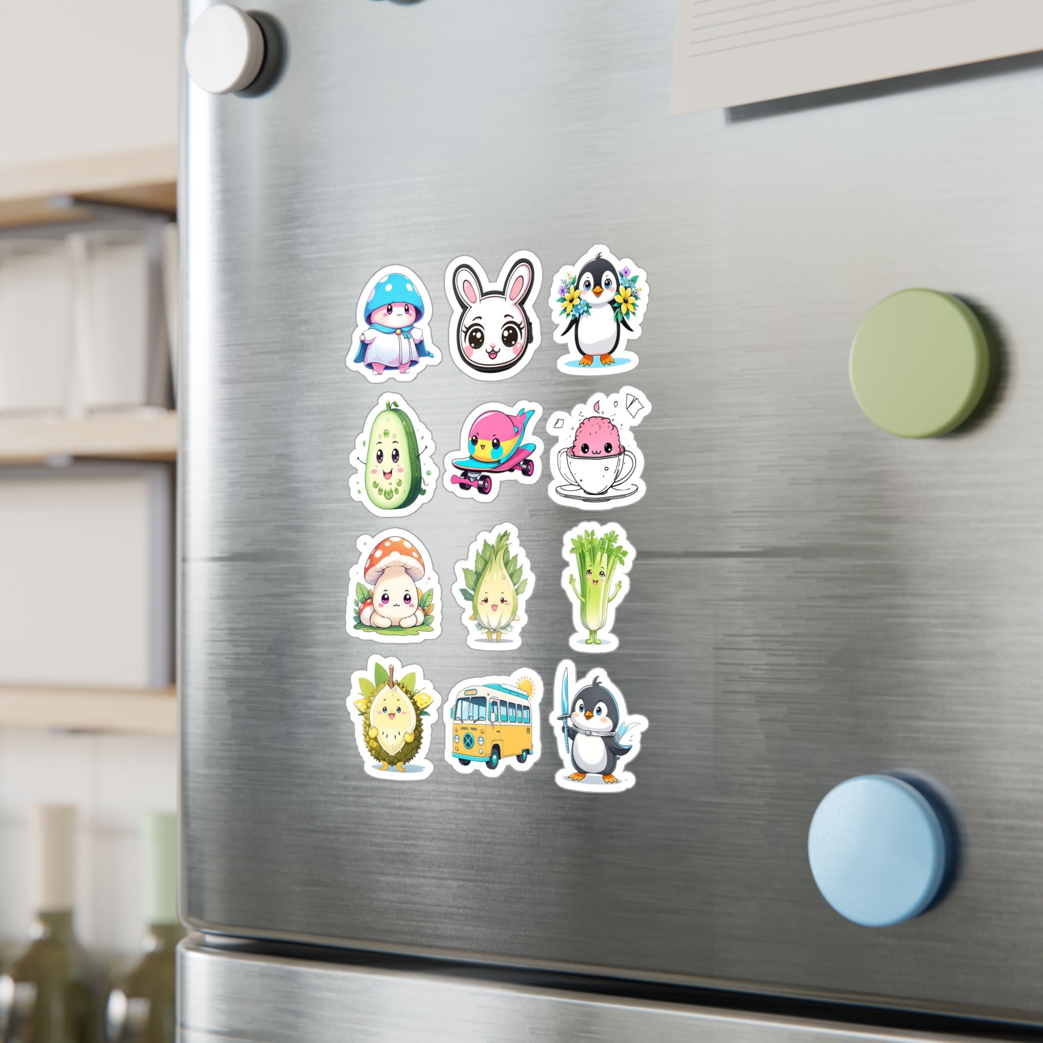 Kawaii Stickers Sheet 47 — 12 Kiss-Cut Vinyl Decals