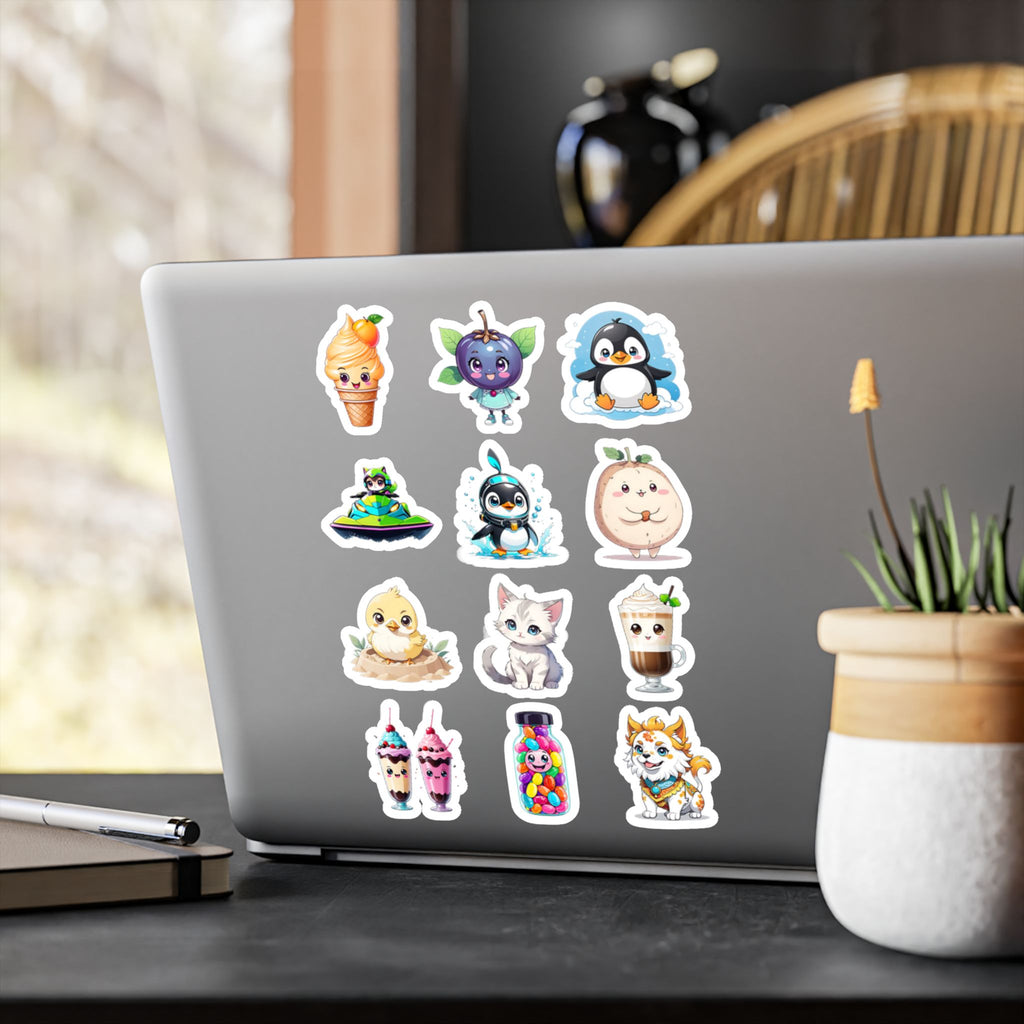 Kawaii Stickers Sheet 240 — 12 Kiss-Cut Vinyl Decals