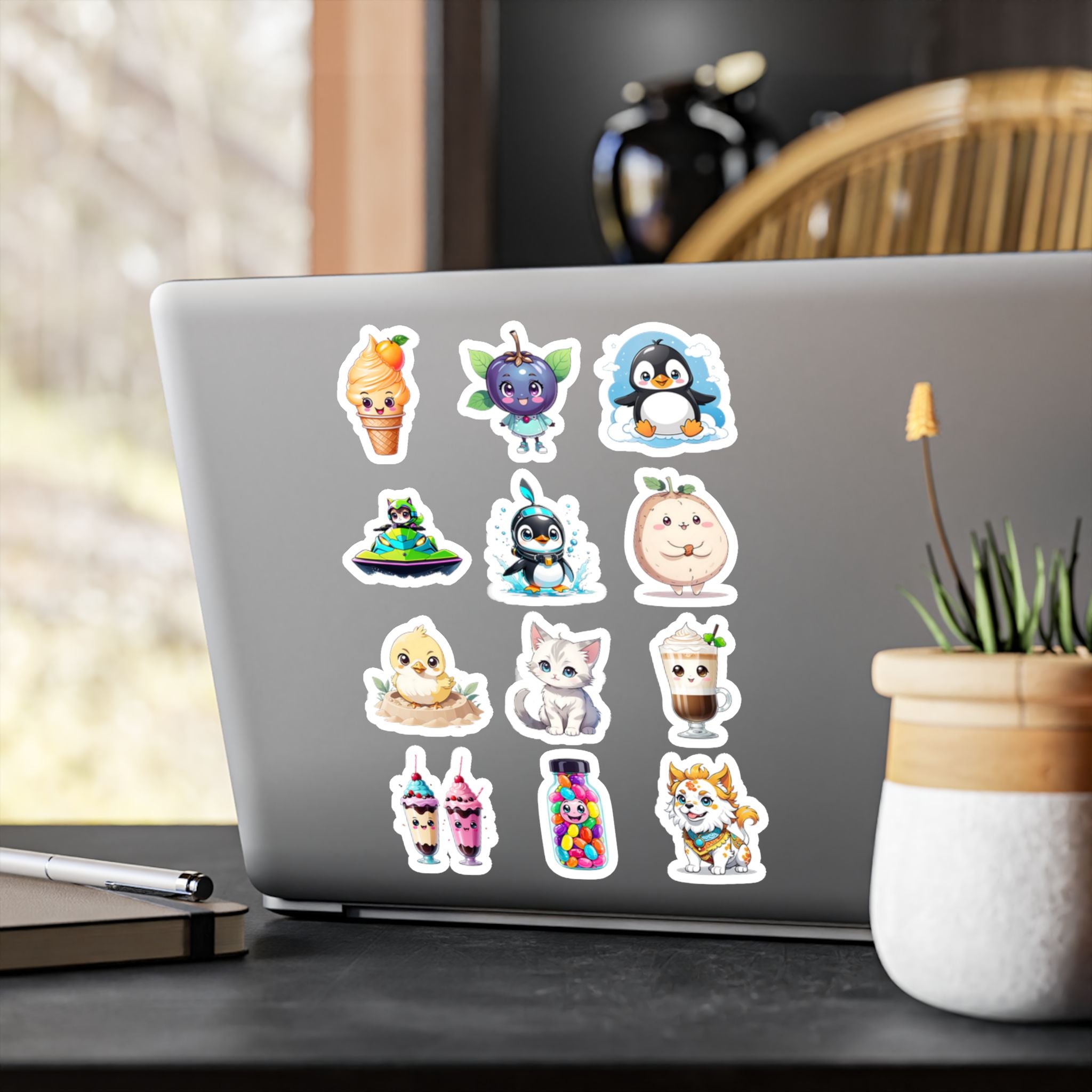 Kawaii Stickers Sheet 240 — 12 Kiss-Cut Vinyl Decals