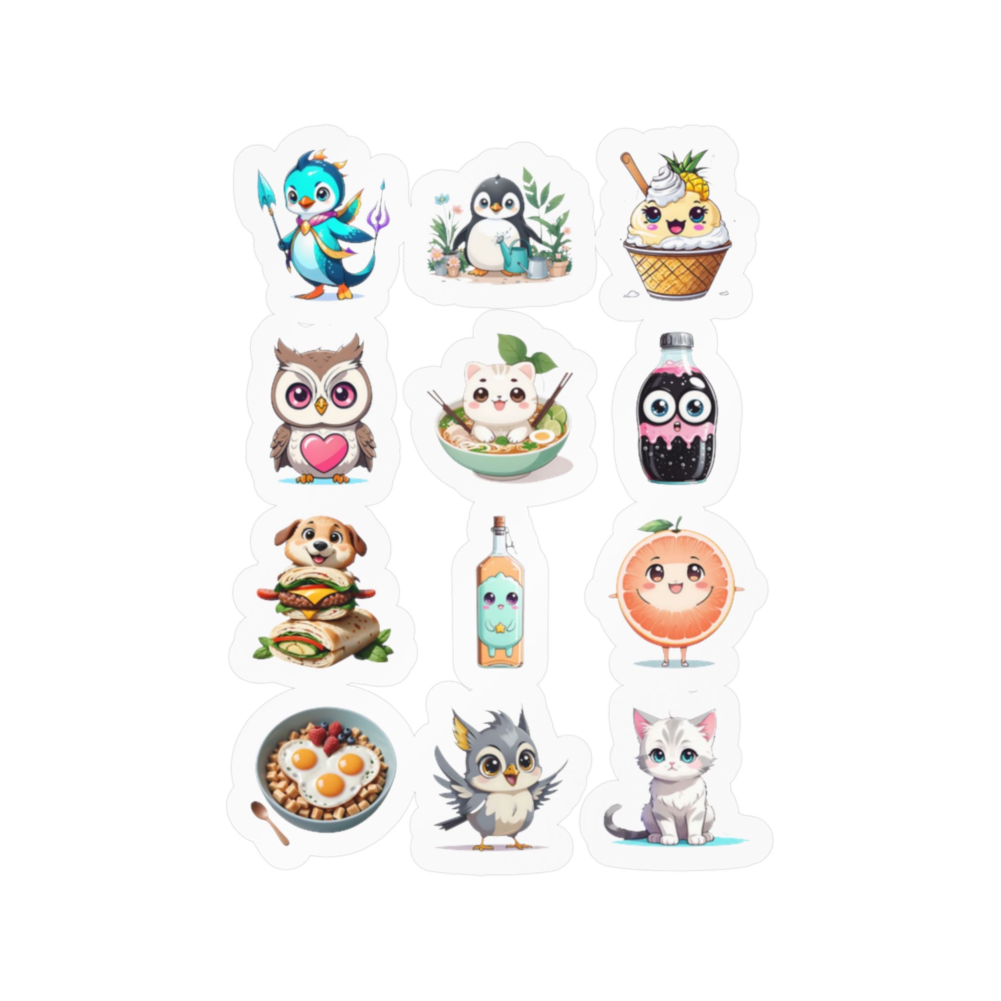 Kawaii Stickers Sheet 08 — 12 Kiss-Cut Vinyl Decals