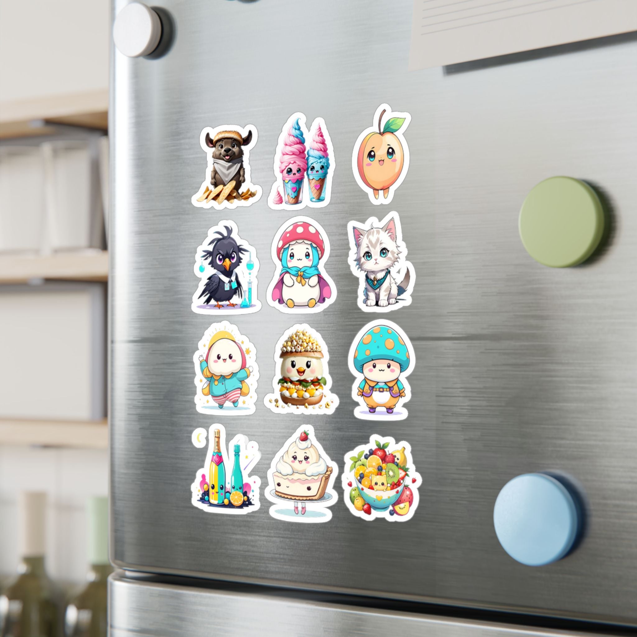 Kawaii Stickers Sheet 65 — 12 Kiss-Cut Vinyl Decals