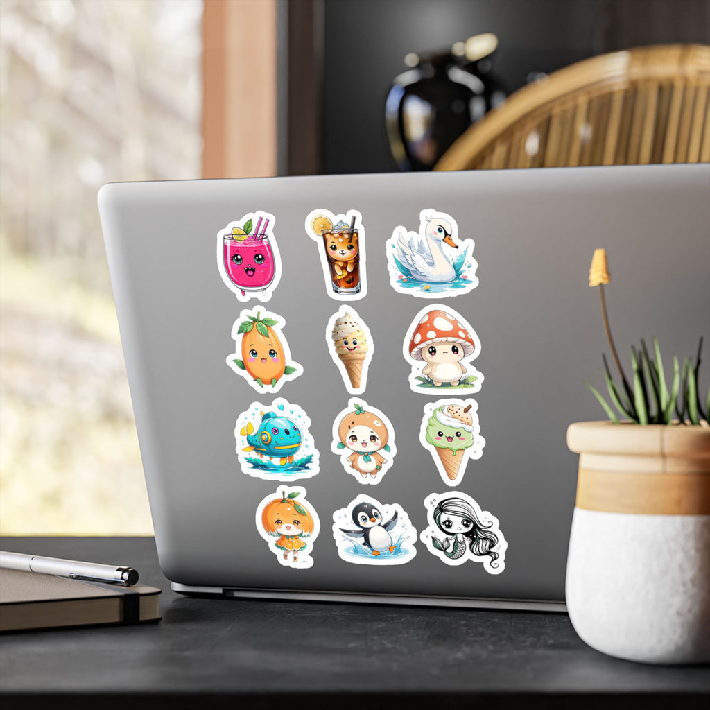Kawaii Stickers Sheet 12 — 12 Kiss-Cut Vinyl Decals
