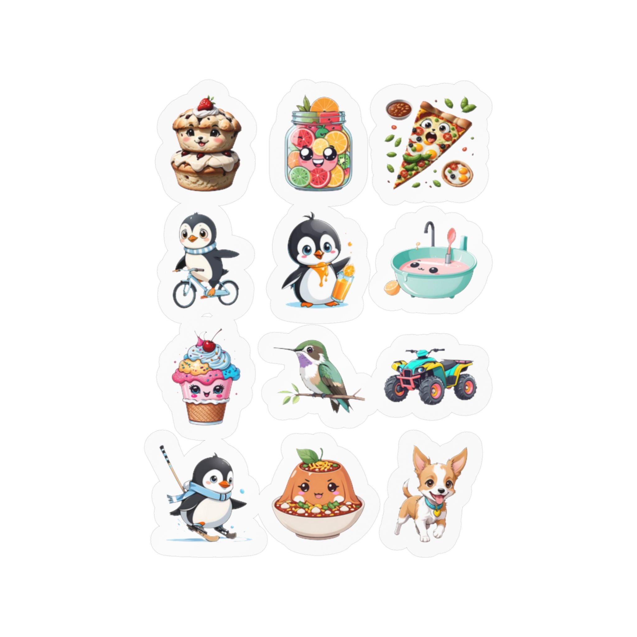 Kawaii Stickers Sheet 33 — 12 Kiss-Cut Vinyl Decals