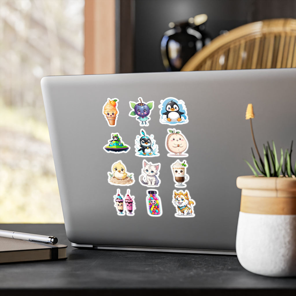 Kawaii Stickers Sheet 240 — 12 Kiss-Cut Vinyl Decals