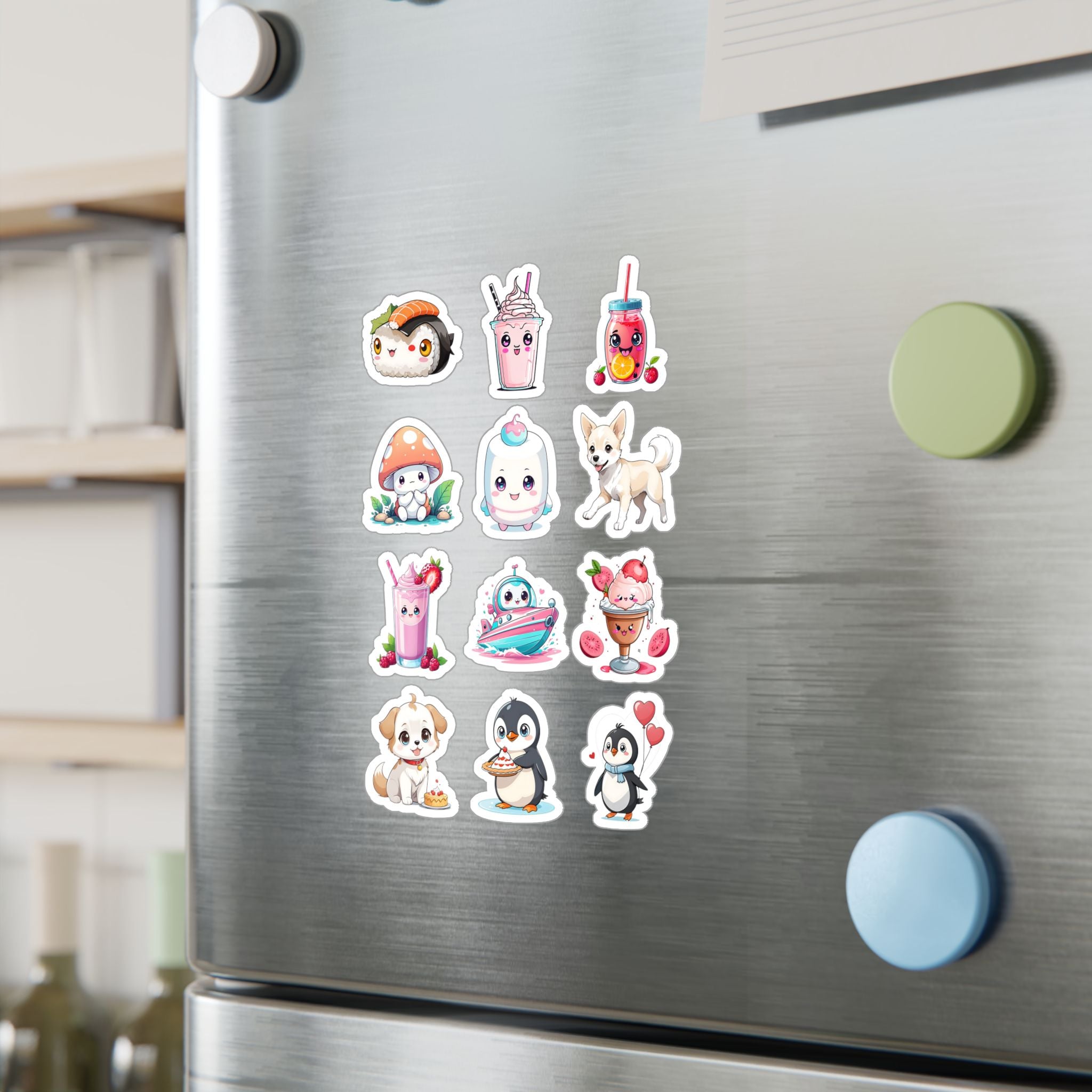 Kawaii Stickers Sheet 50 — 12 Kiss-Cut Vinyl Decals