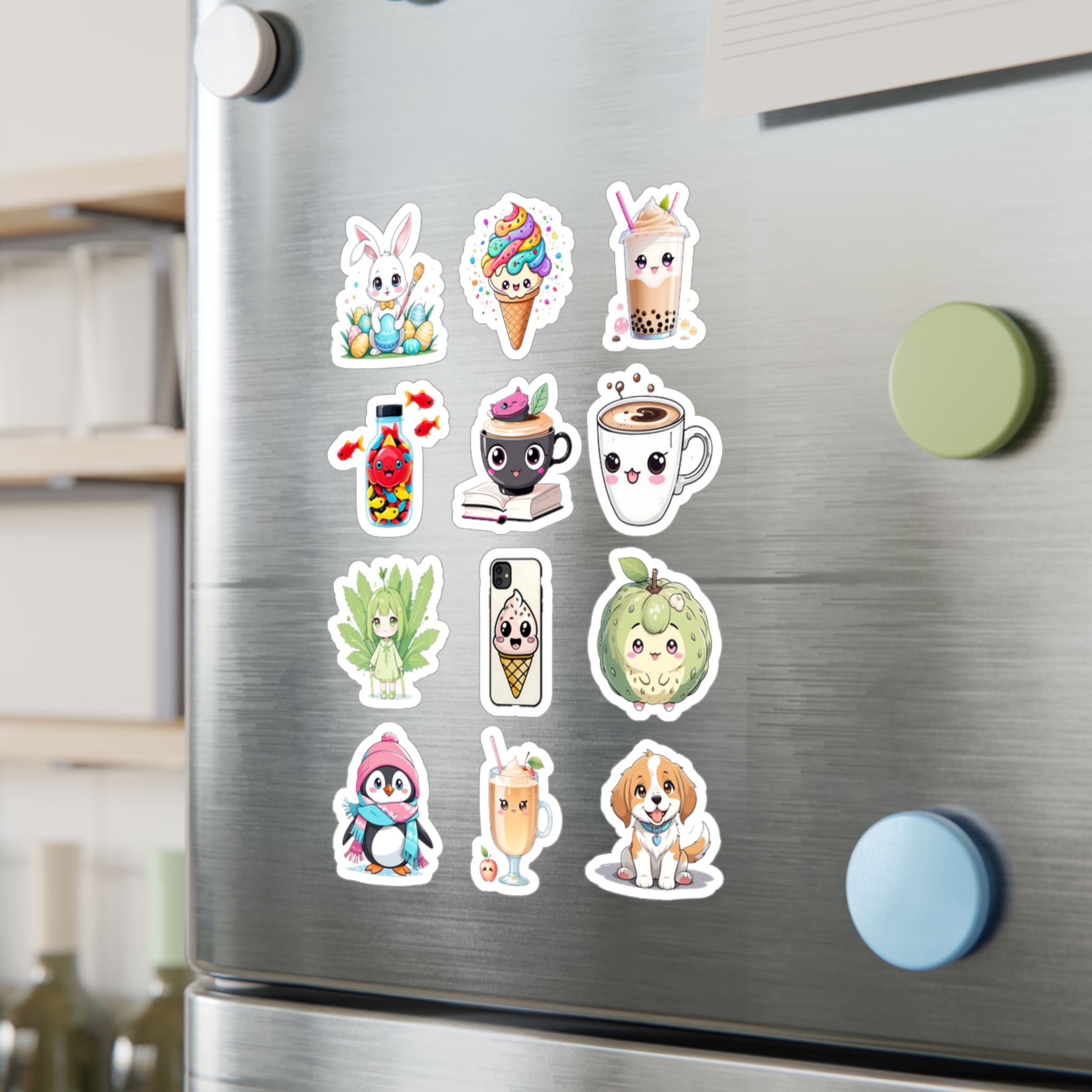 Kawaii Stickers Sheet 02 — 12 Kiss-Cut Vinyl Decals