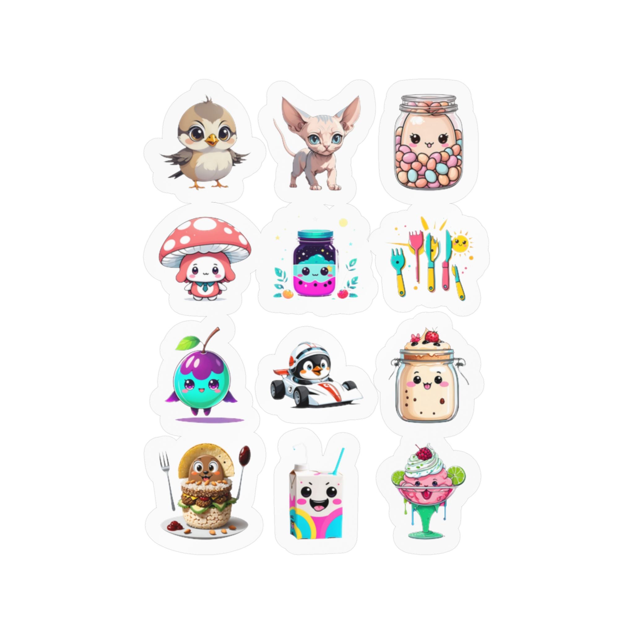 Kawaii Stickers Sheet 260 — 12 Kiss-Cut Vinyl Decals