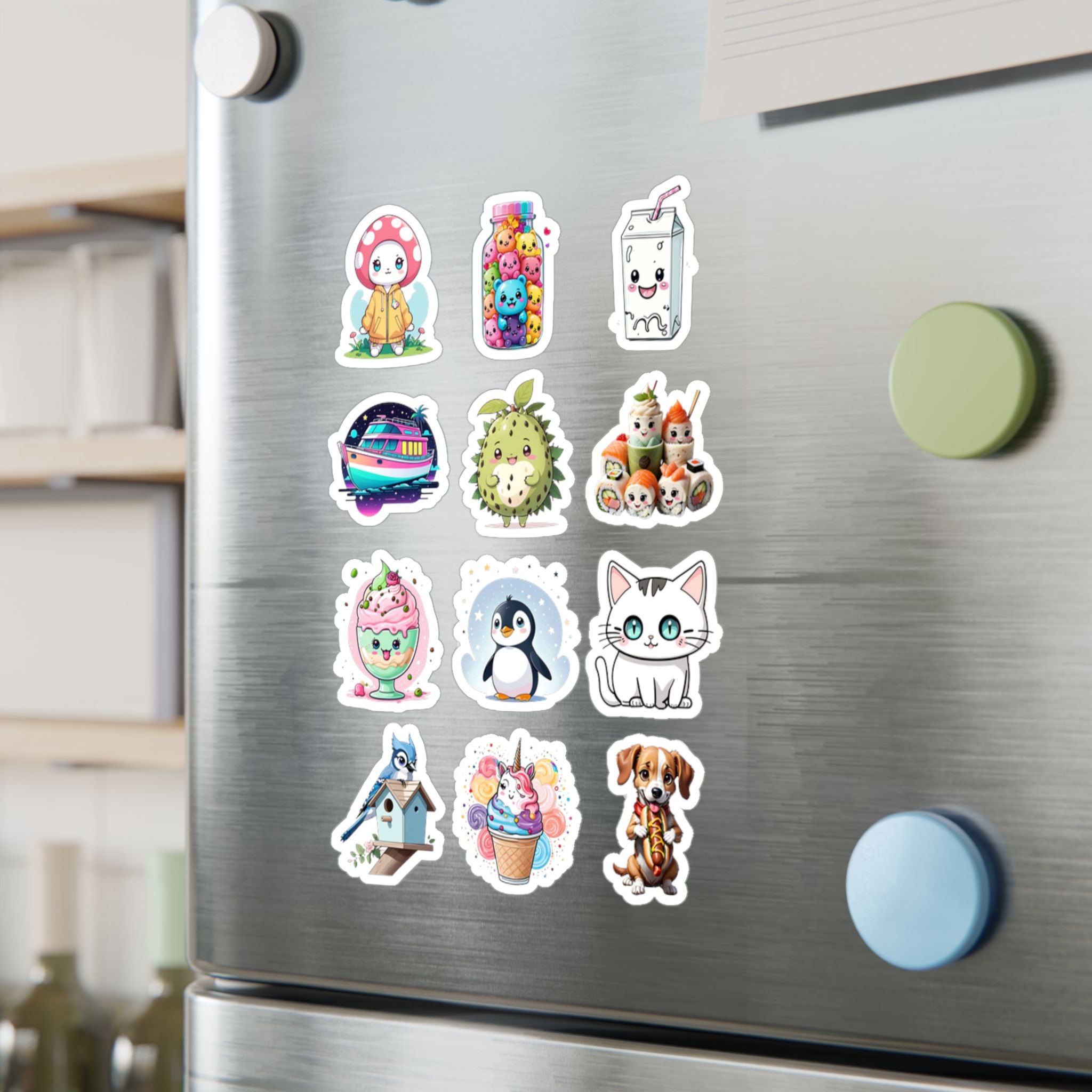 Kawaii Stickers Sheet 126 — 12 Kiss-Cut Vinyl Decals