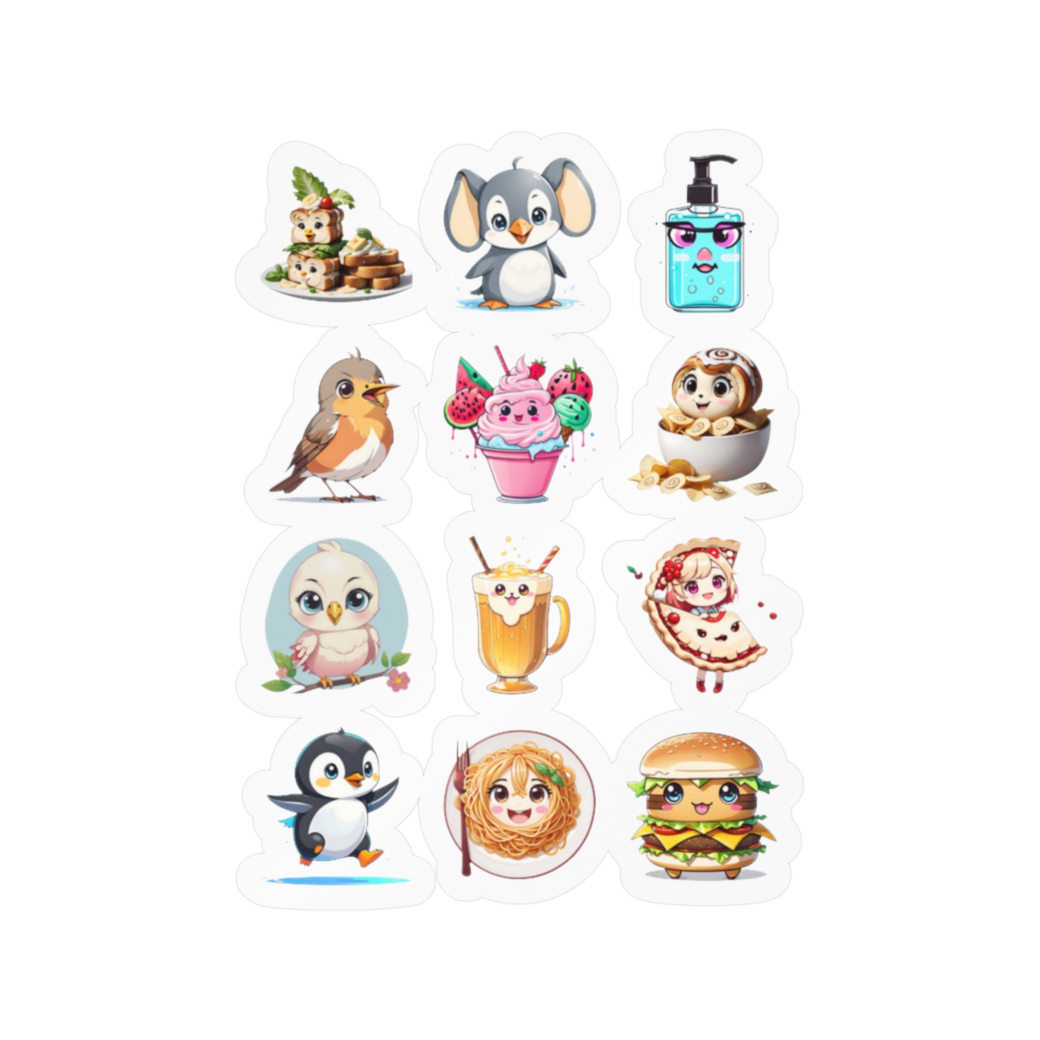 Kawaii Stickers Sheet 131 — 12 Kiss-Cut Vinyl Decals