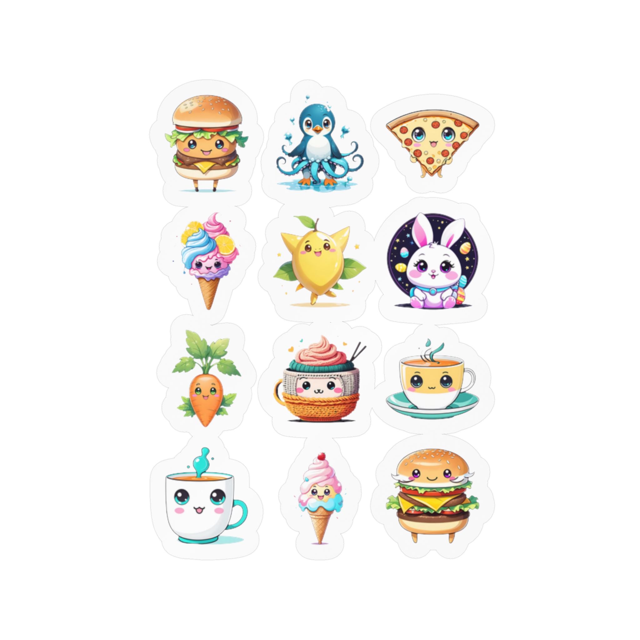 Kawaii Stickers Sheet 251 — 12 Kiss-Cut Vinyl Decals