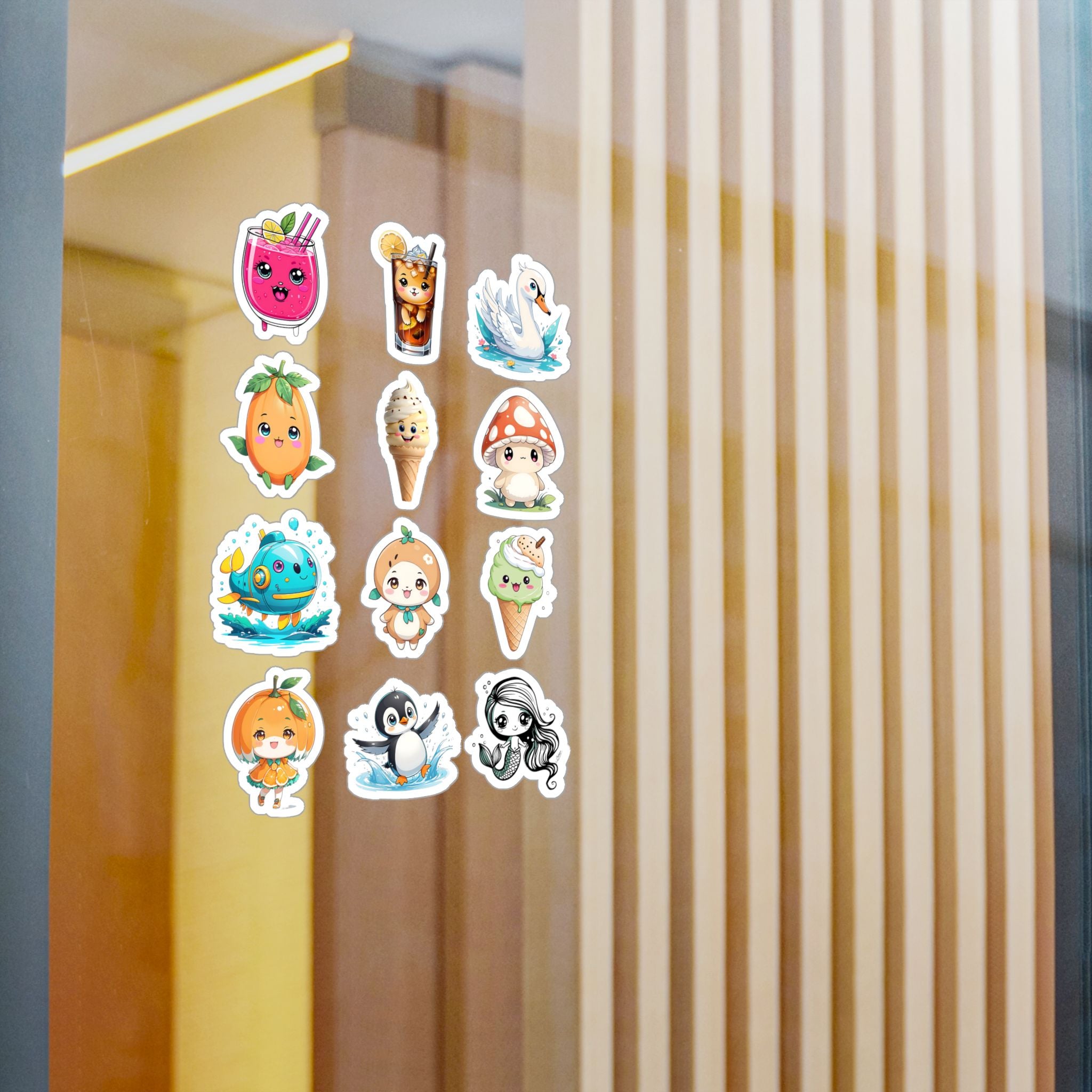 Kawaii Stickers Sheet 12 — 12 Kiss-Cut Vinyl Decals