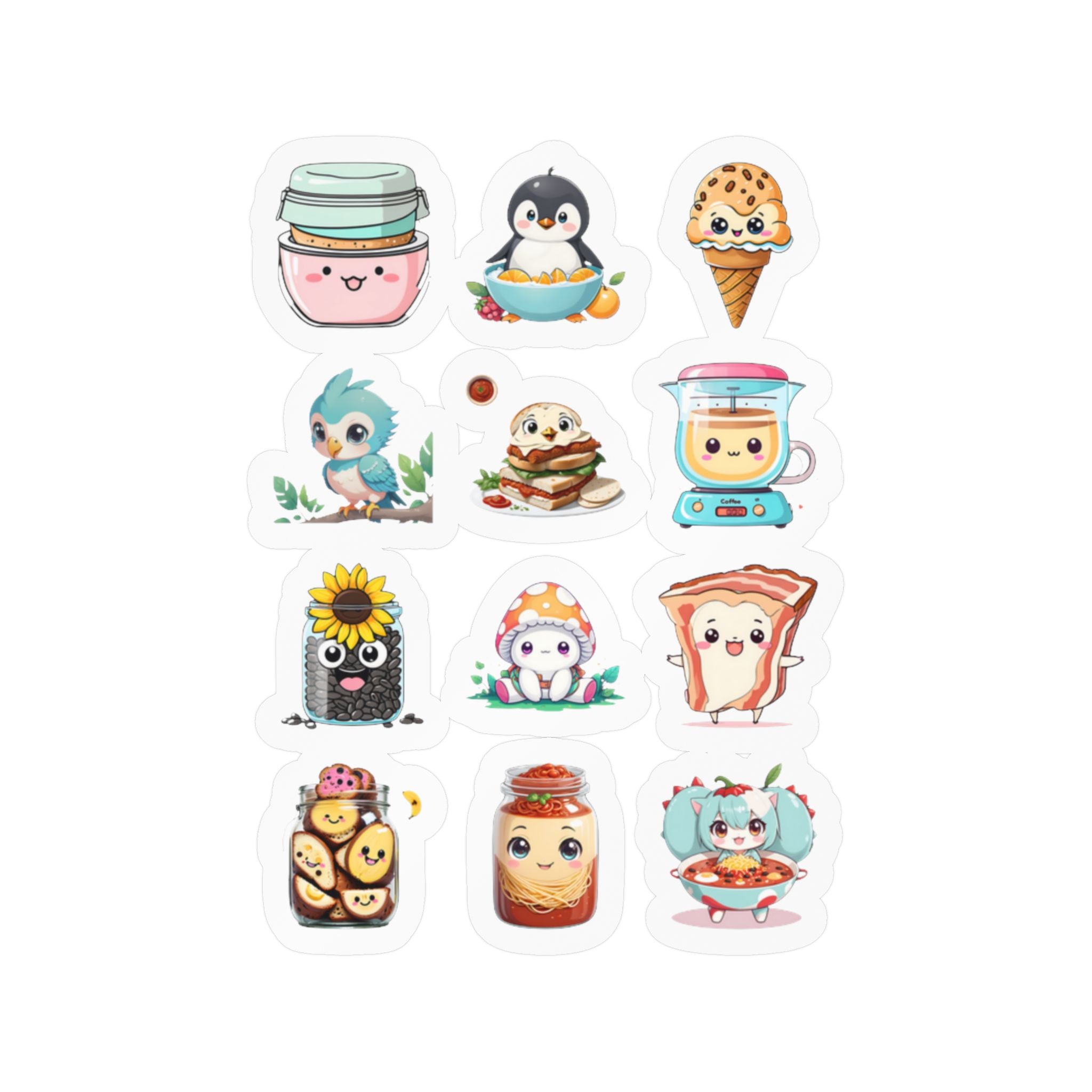 Kawaii Stickers Sheet 197 — 12 Kiss-Cut Vinyl Decals