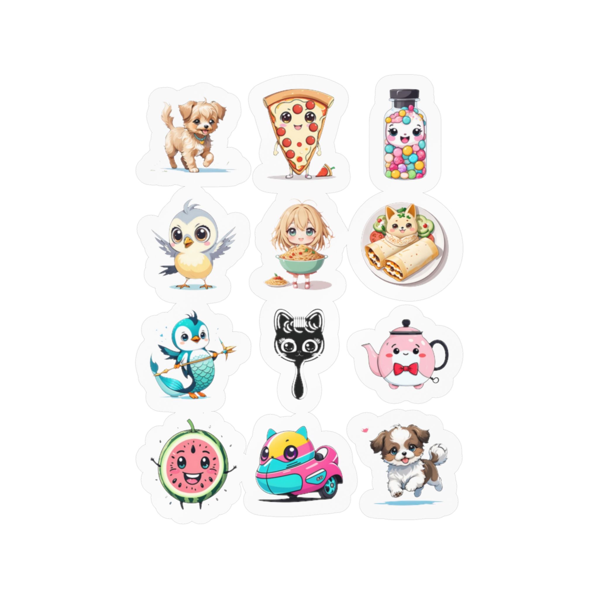 Kawaii Stickers Sheet 256 — 12 Kiss-Cut Vinyl Decals