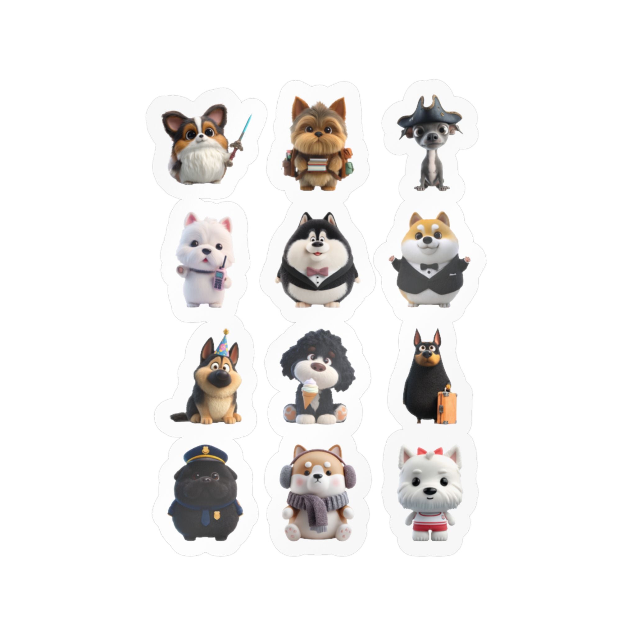 Kawaii Dogs Sheet 07 — 12 Kiss-Cut Vinyl Decals