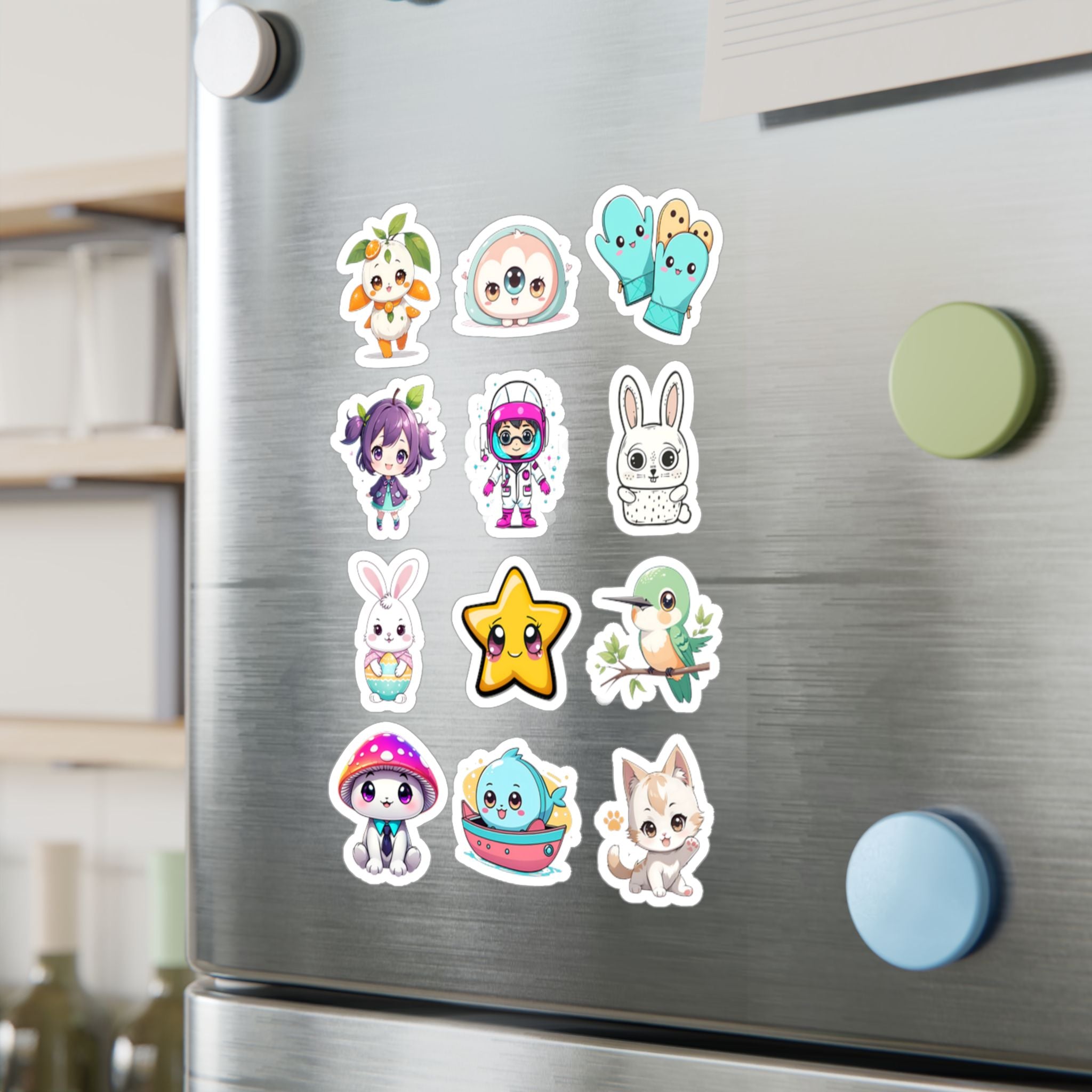Kawaii Stickers Sheet 263 — 12 Kiss-Cut Vinyl Decals
