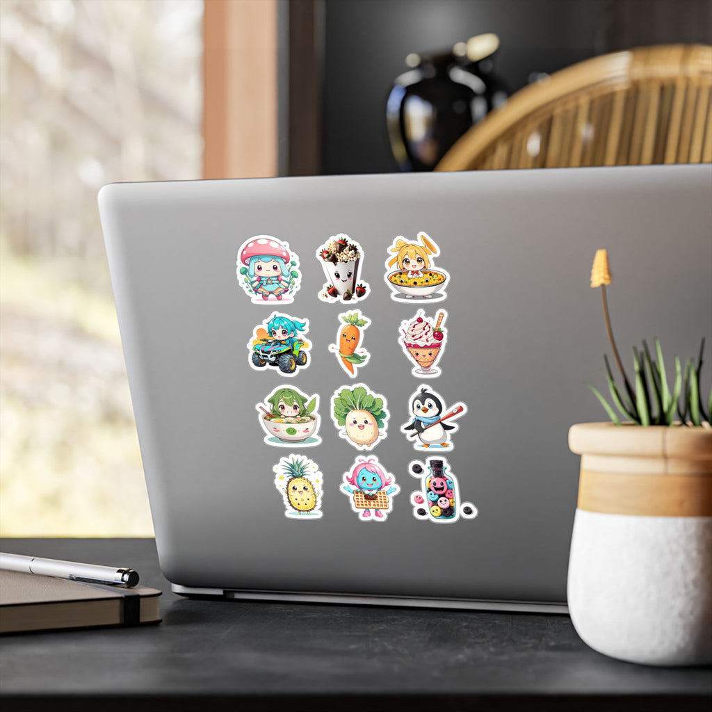 Kawaii Stickers Sheet 38 — 12 Kiss-Cut Vinyl Decals