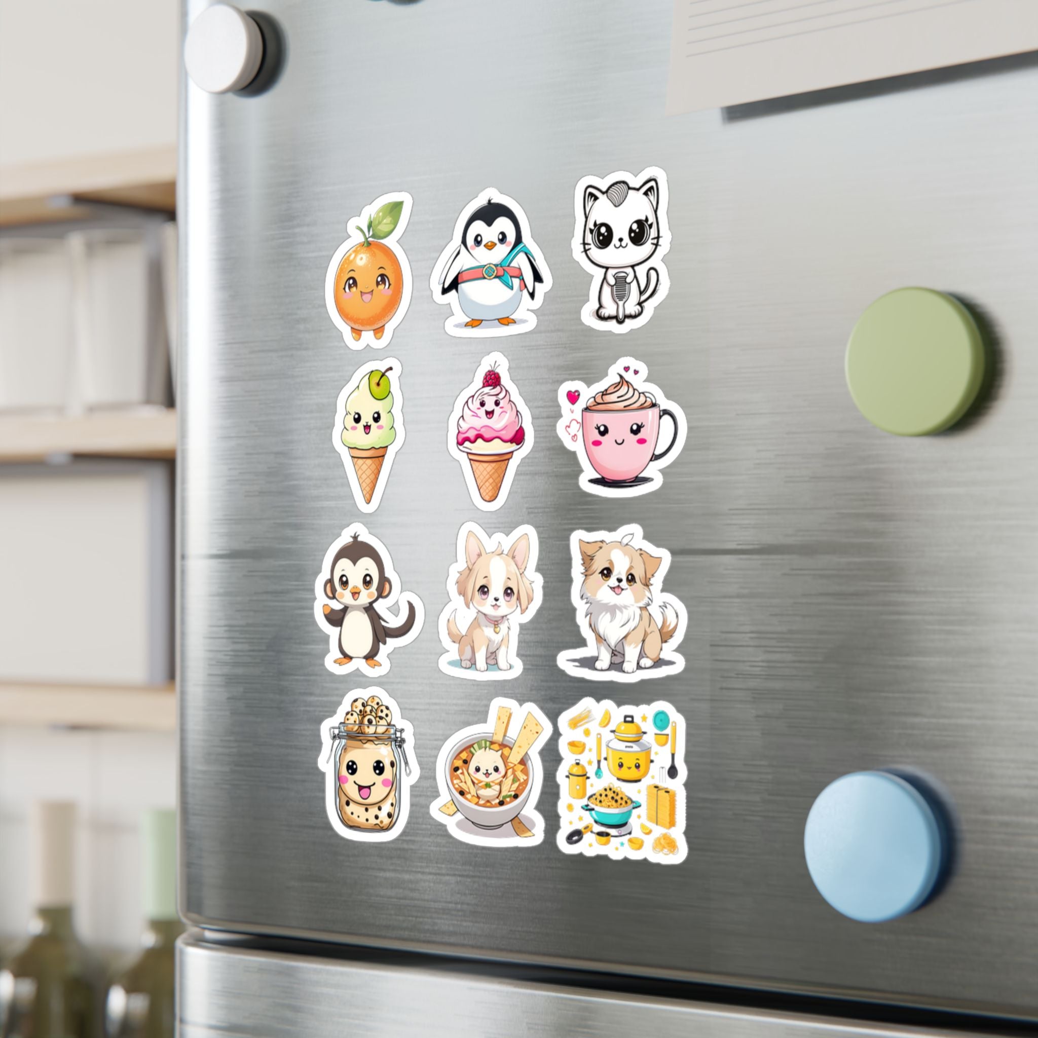 Kawaii Stickers Sheet 32 — 12 Kiss-Cut Vinyl Decals